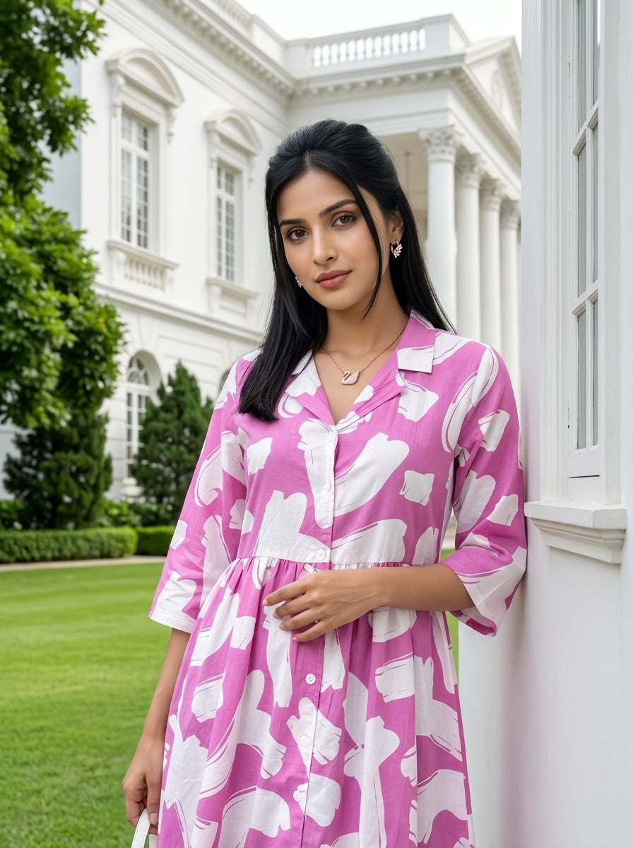 BRIGHT & BLOOM PINK COTTON FROCKS