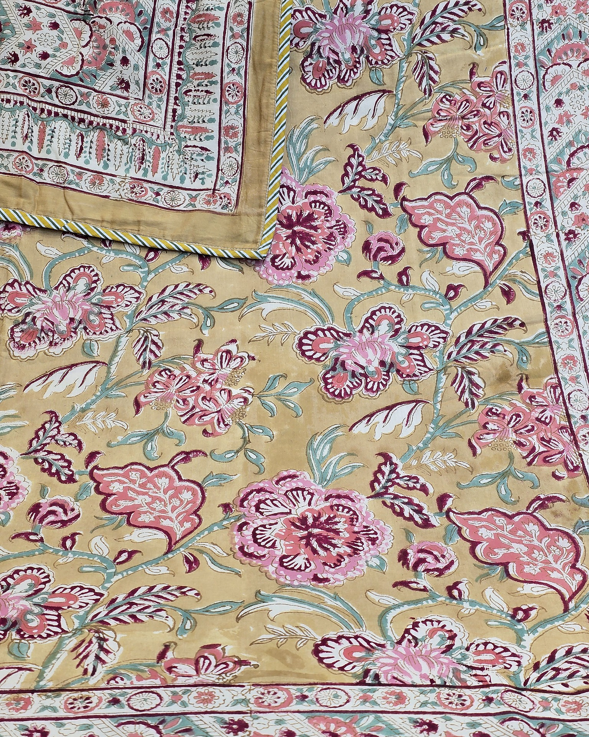 Gulmohar Honey Beige Hand Block Cotton Dohar