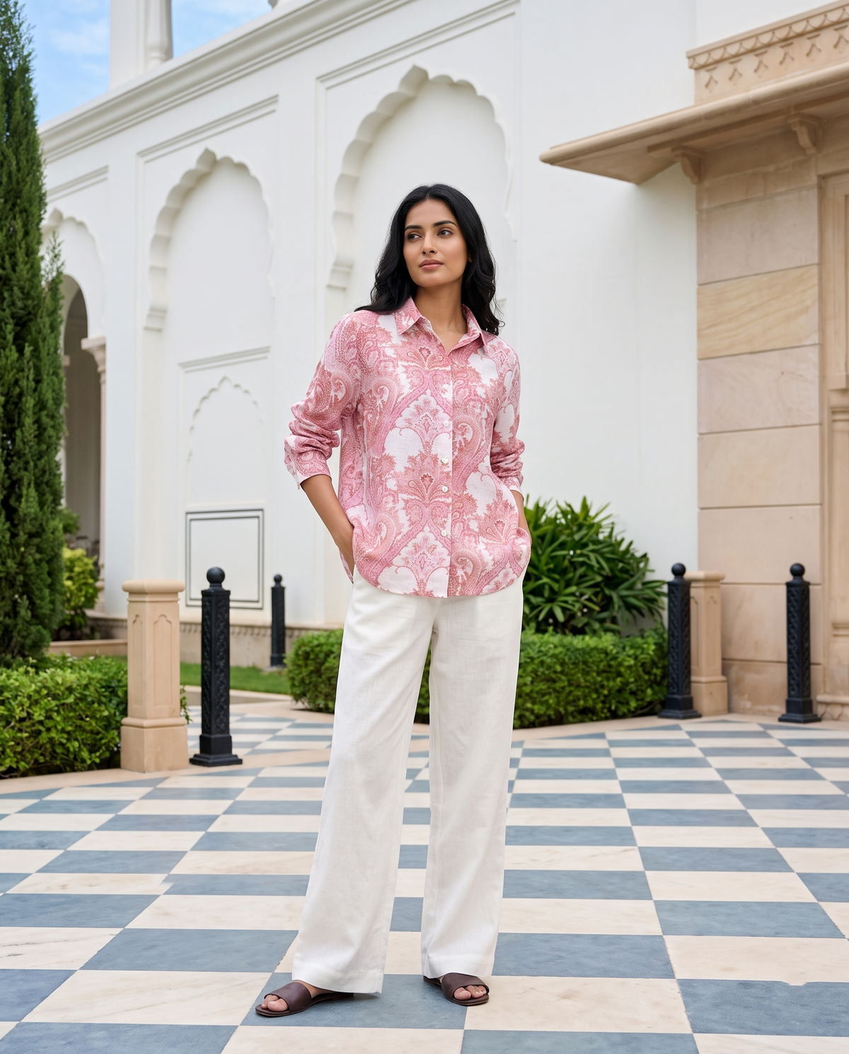Bamboo Silk 150 GM Dusty Rose Paisley Shirt