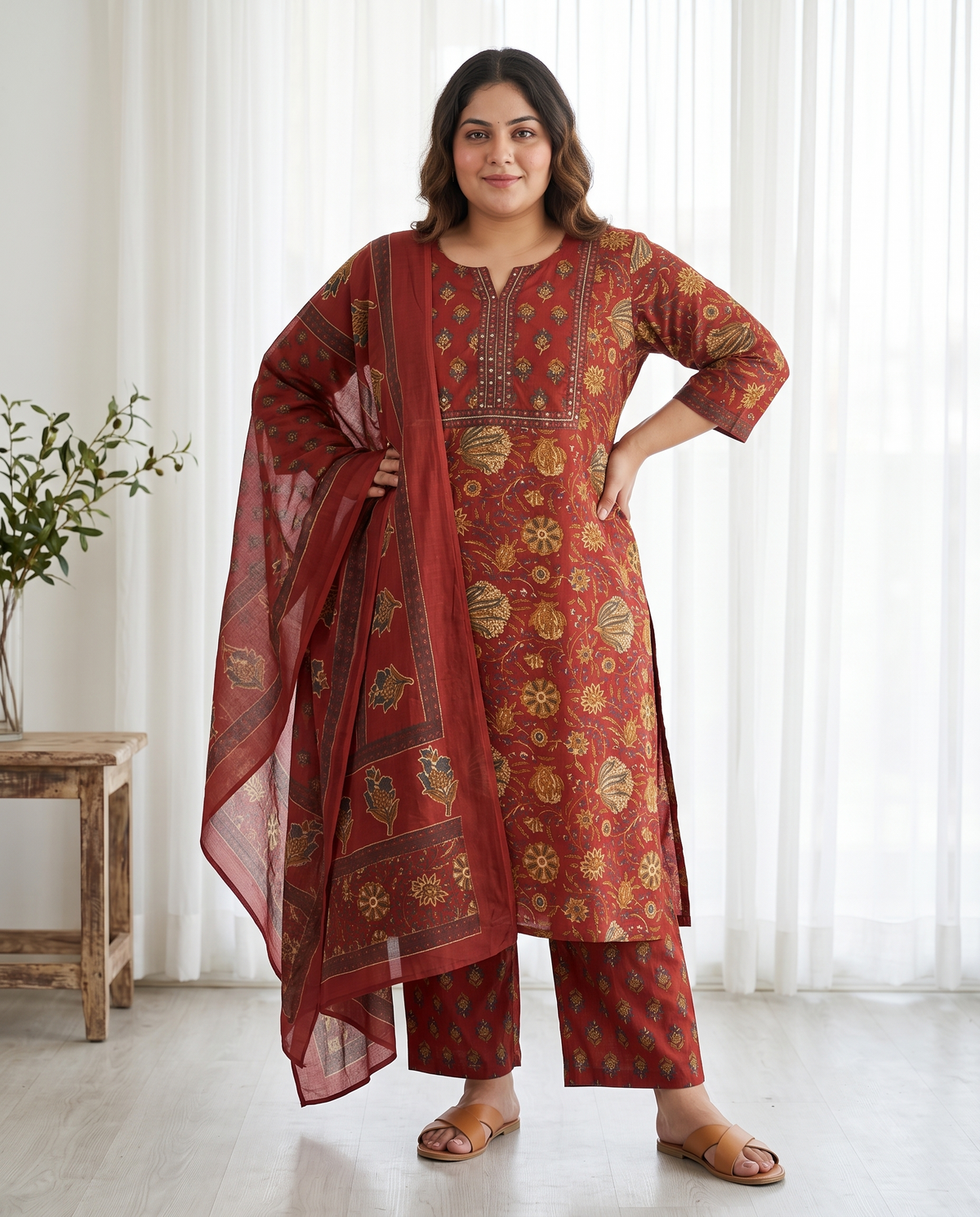 ZARAH FLORAL 3 PC SET - MAROON RED
