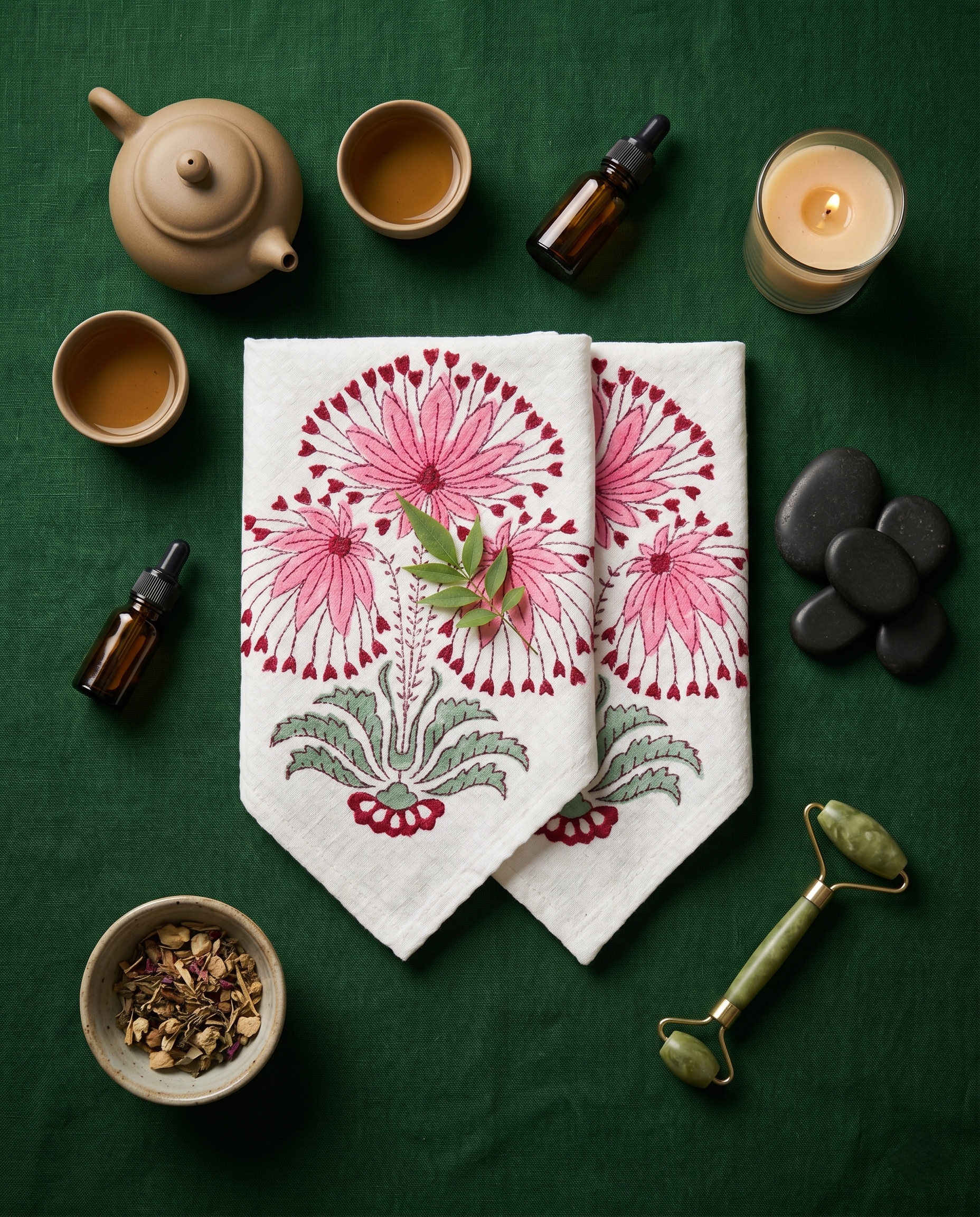 PINK FLORAL CLUSTER FACE TOWEL (HANDBLOCK)