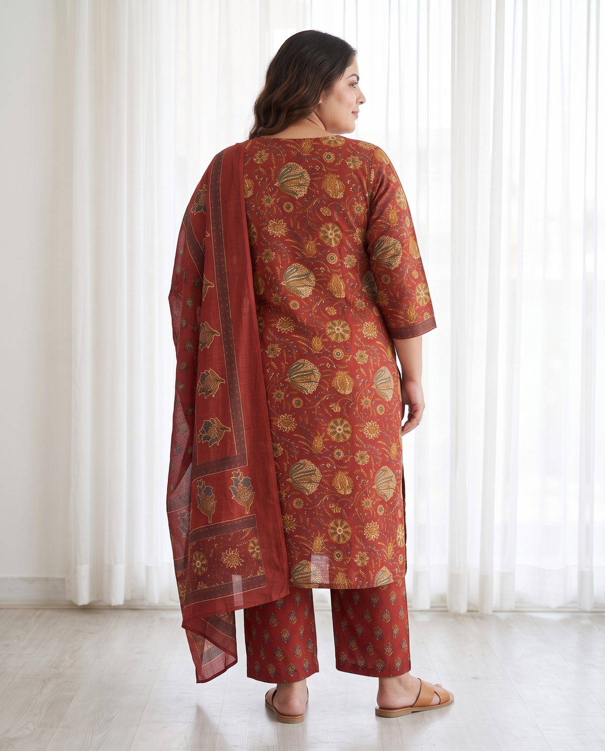 ZARAH FLORAL 3 PC SET - MAROON RED
