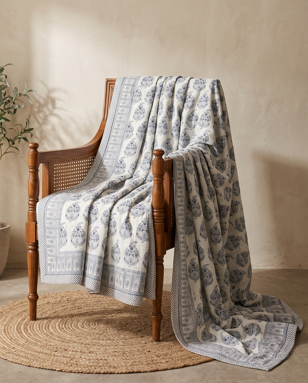 FLORAL BOUQUET HAND BLOCK COTTON DOUBLE DOHAR