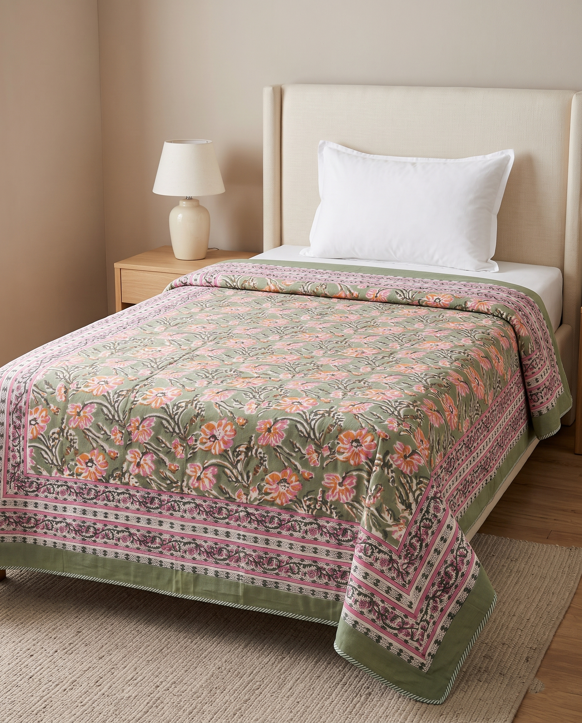 The Olive Blossom Handblock Reversible Dohar