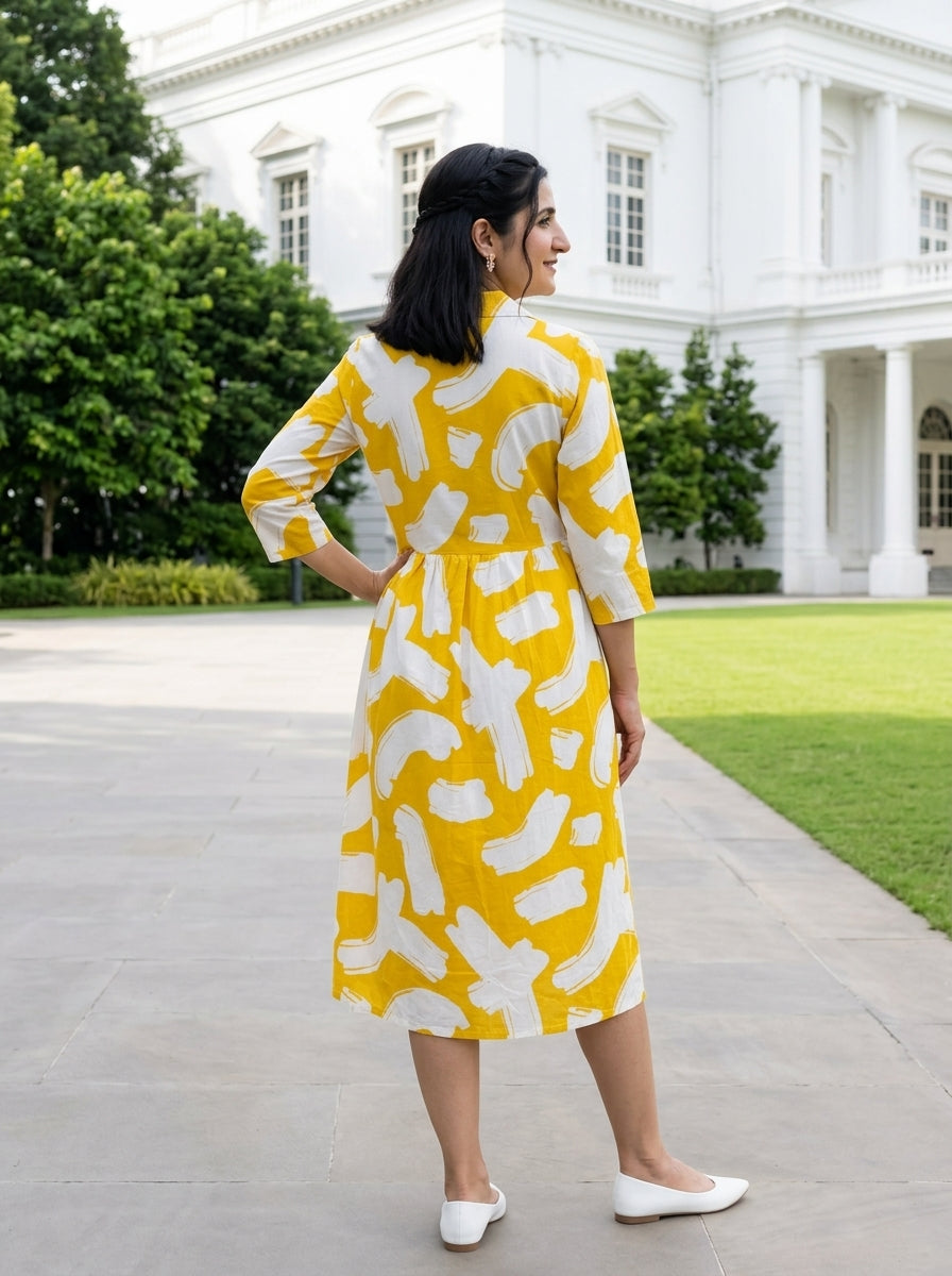 BRIGHT & BLOOM MANGO YELLOW COTTON FROCKS
