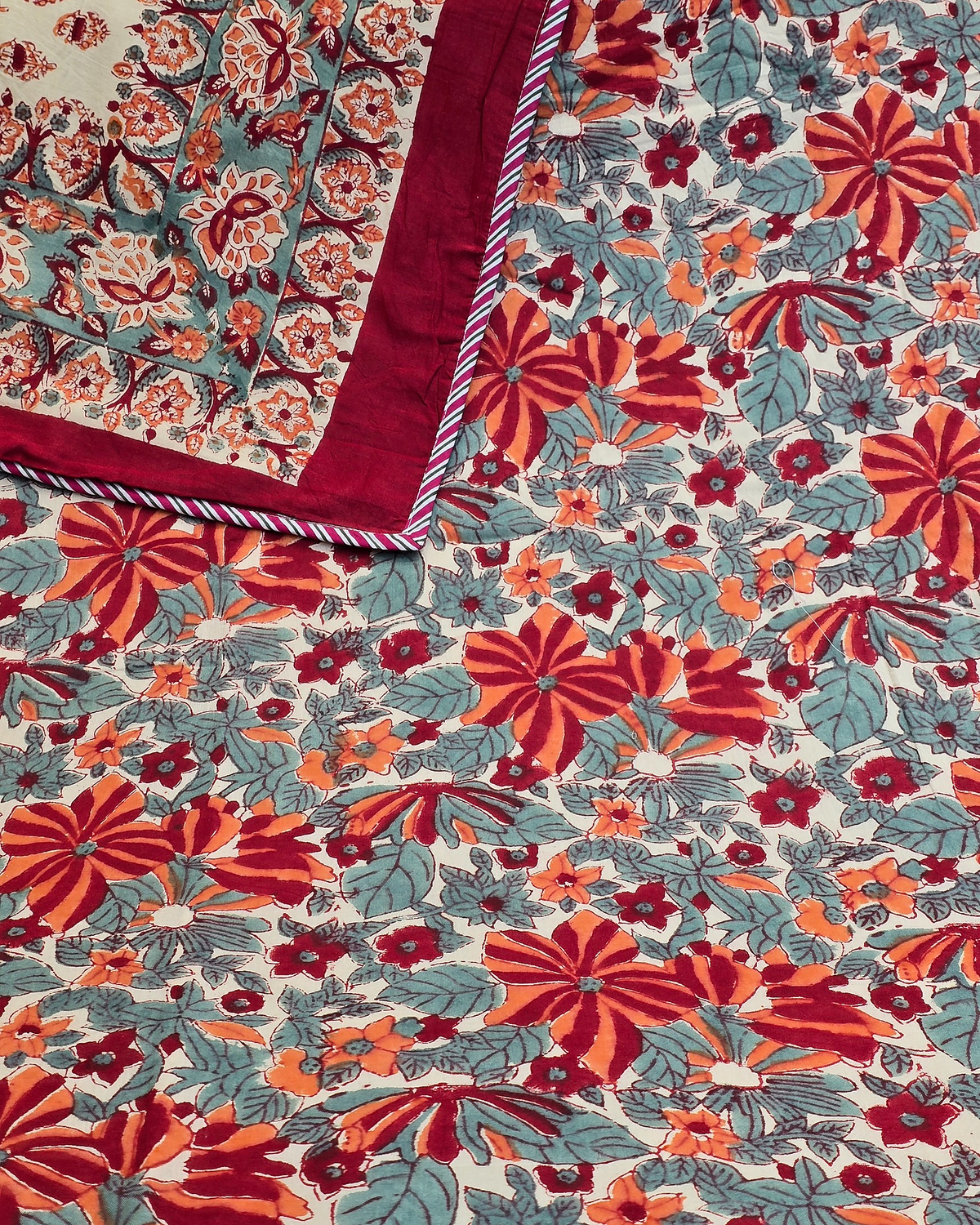 Gulfaza Rust Maroon Hand Block Cotton Dohar
