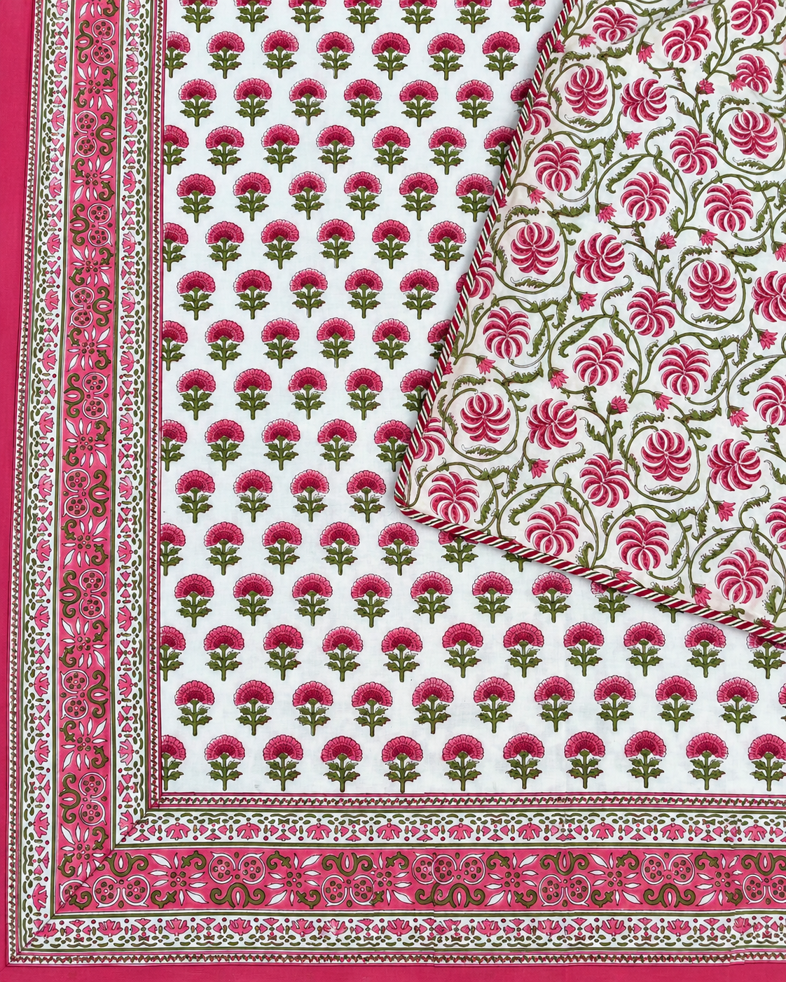 The Pink Gulbahar Handblock Reversible Dohar