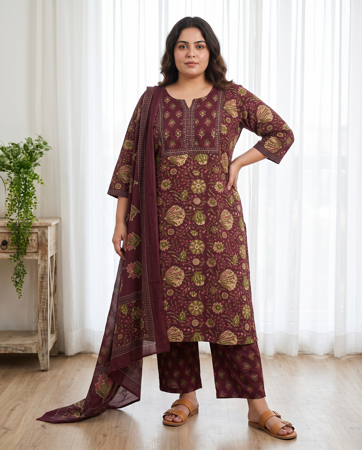 ZARAH FLORAL 3 PC SET - MAROON