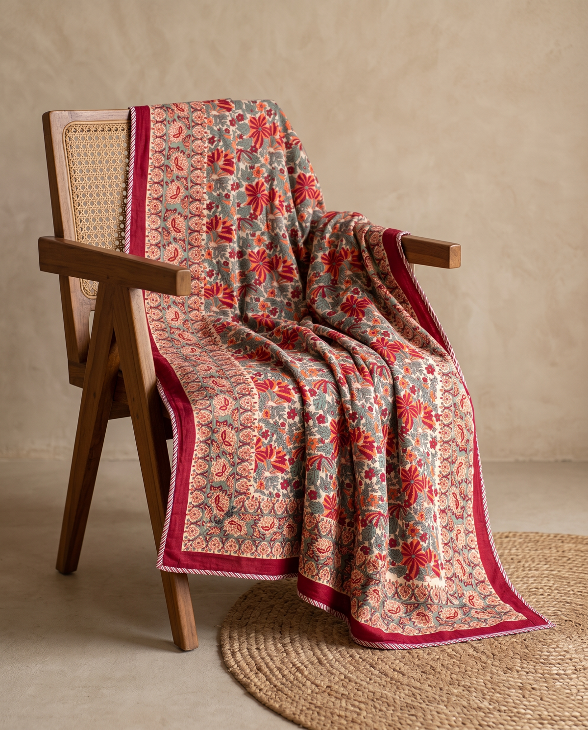 Gulfaza Rust Maroon Hand Block Cotton Dohar