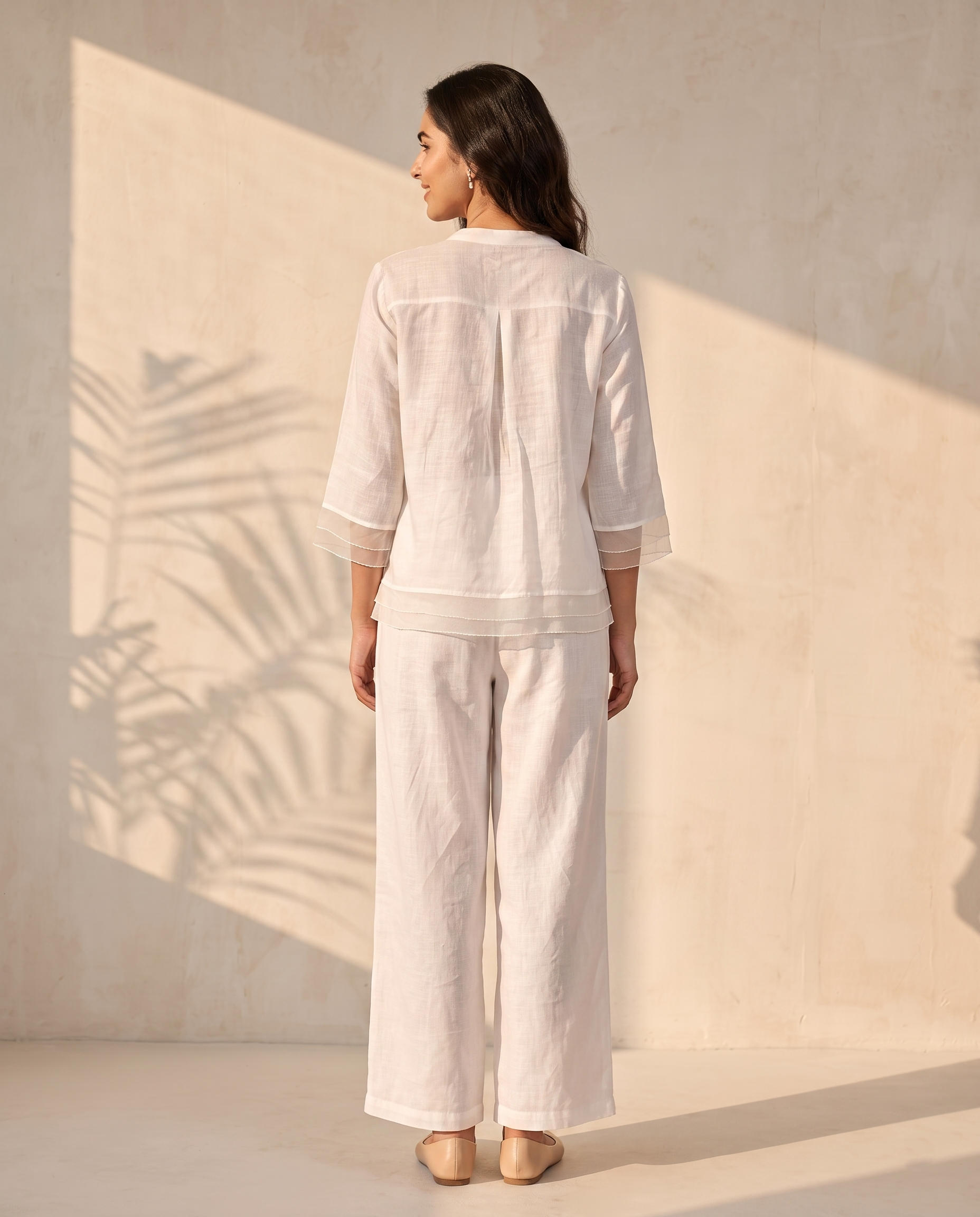 Floral Embroidered European Linen Top - Ivory White