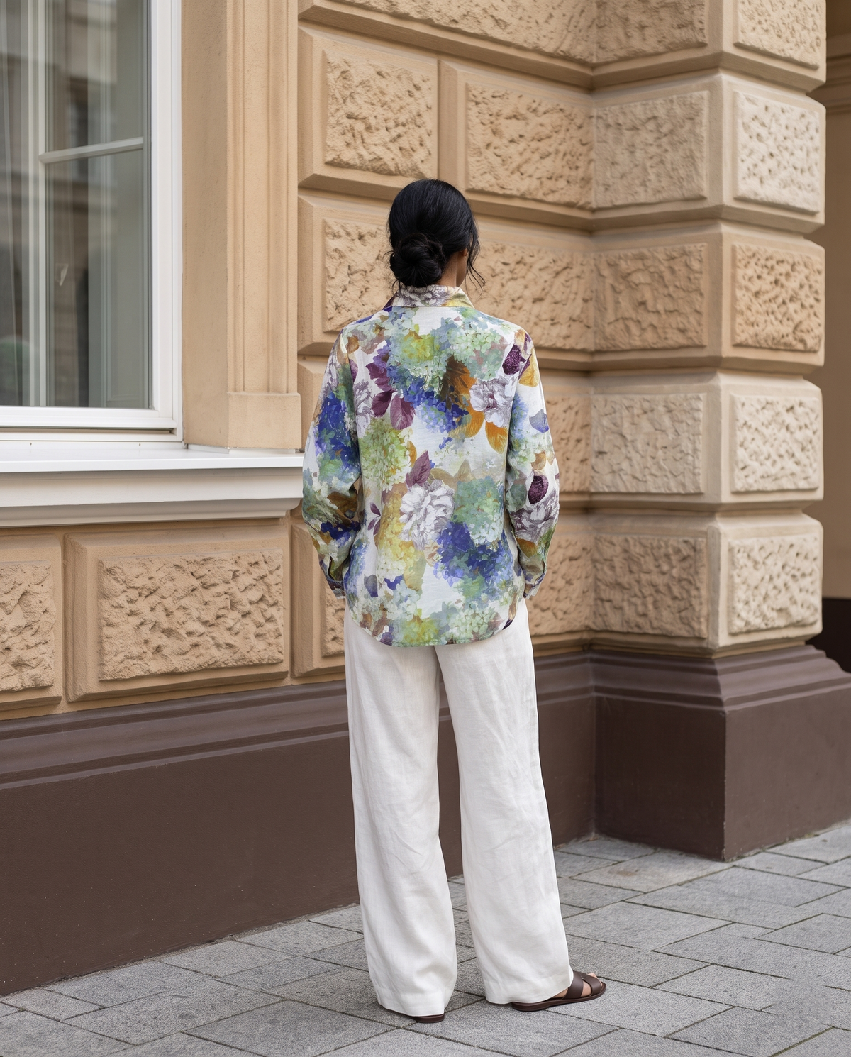 Bamboo Silk 150 GM Olive Plum Watercolour Garden Shirt