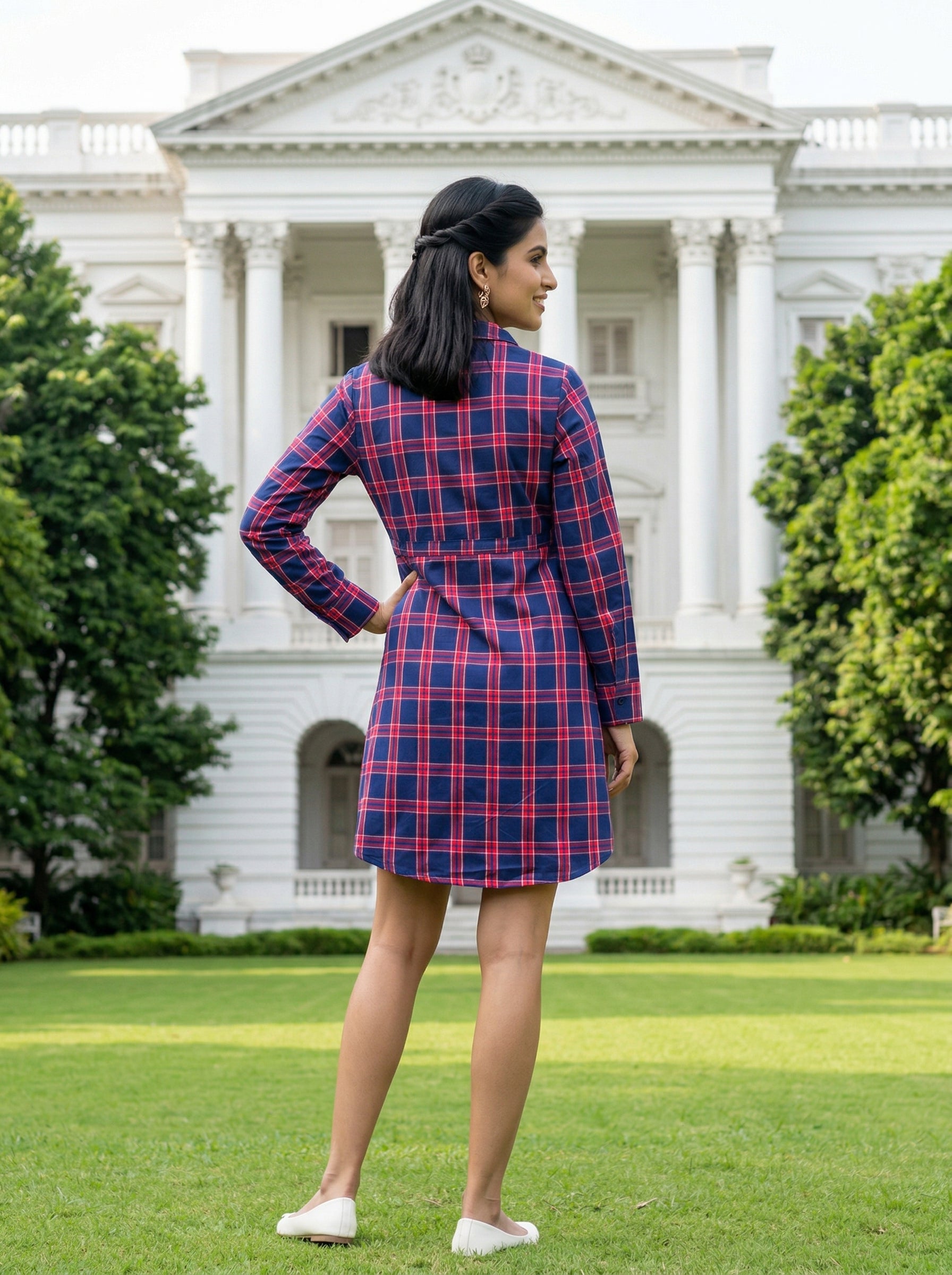 Scottish Check Blue + Red Cotton Dress