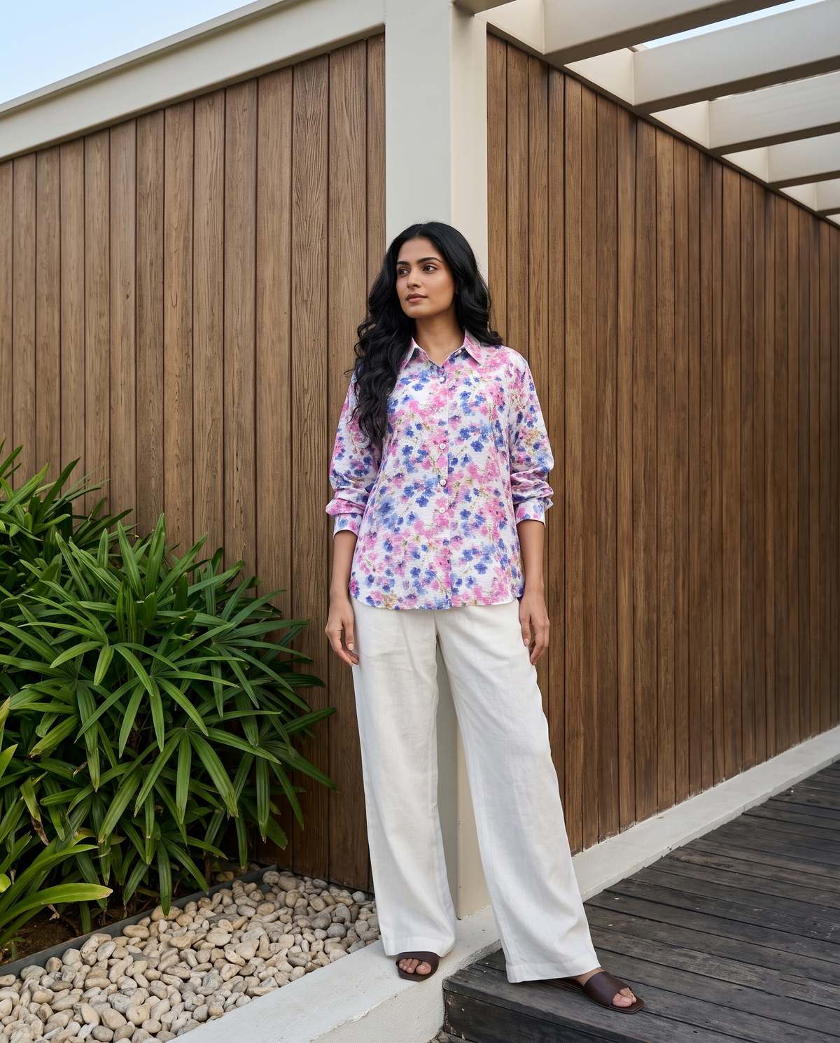 Bamboo Silk 150 GM Pink Sapphire Floral Shirt