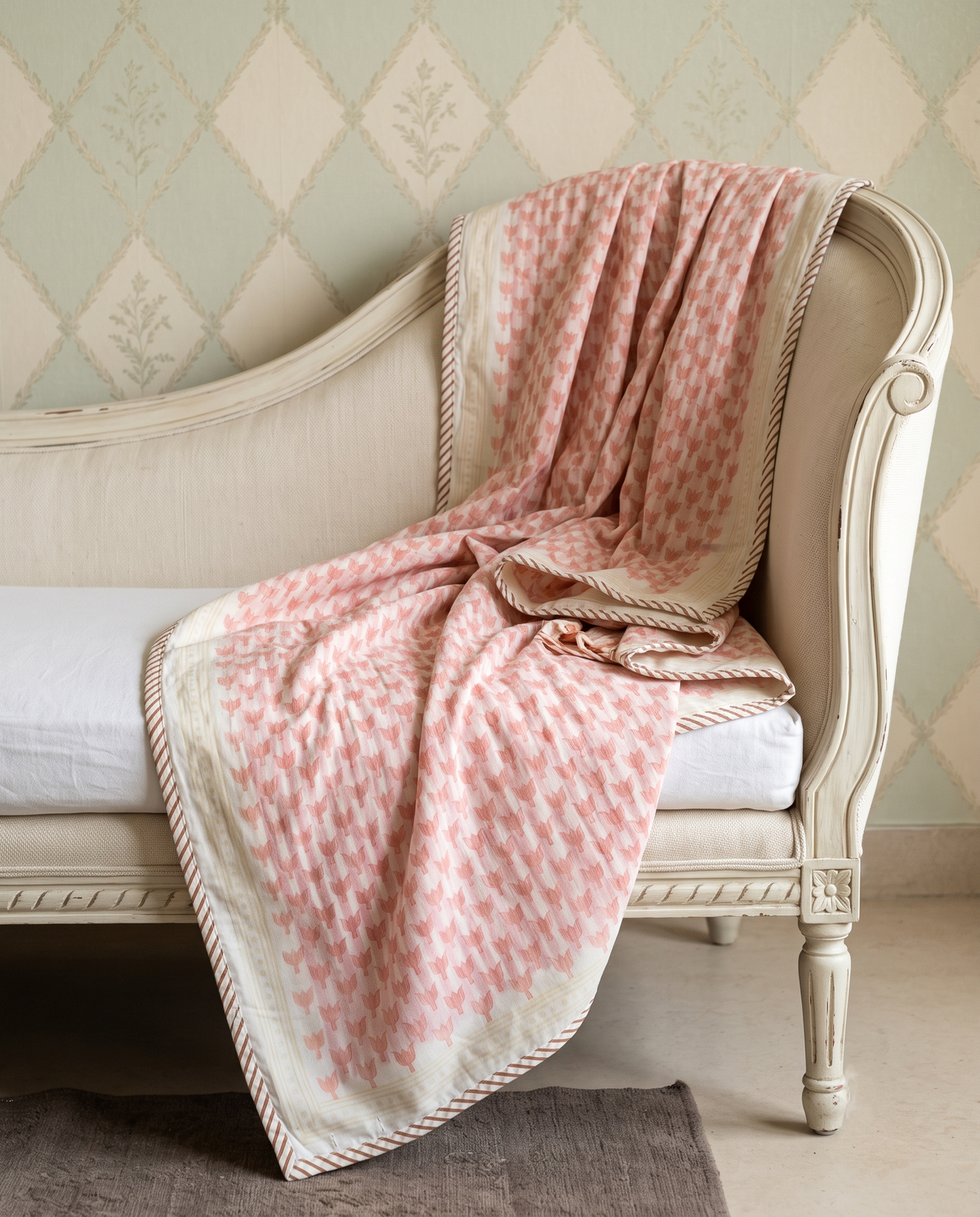 ROSE TULIP HAND BLOCK BABY REVERSIBLE DOHAR