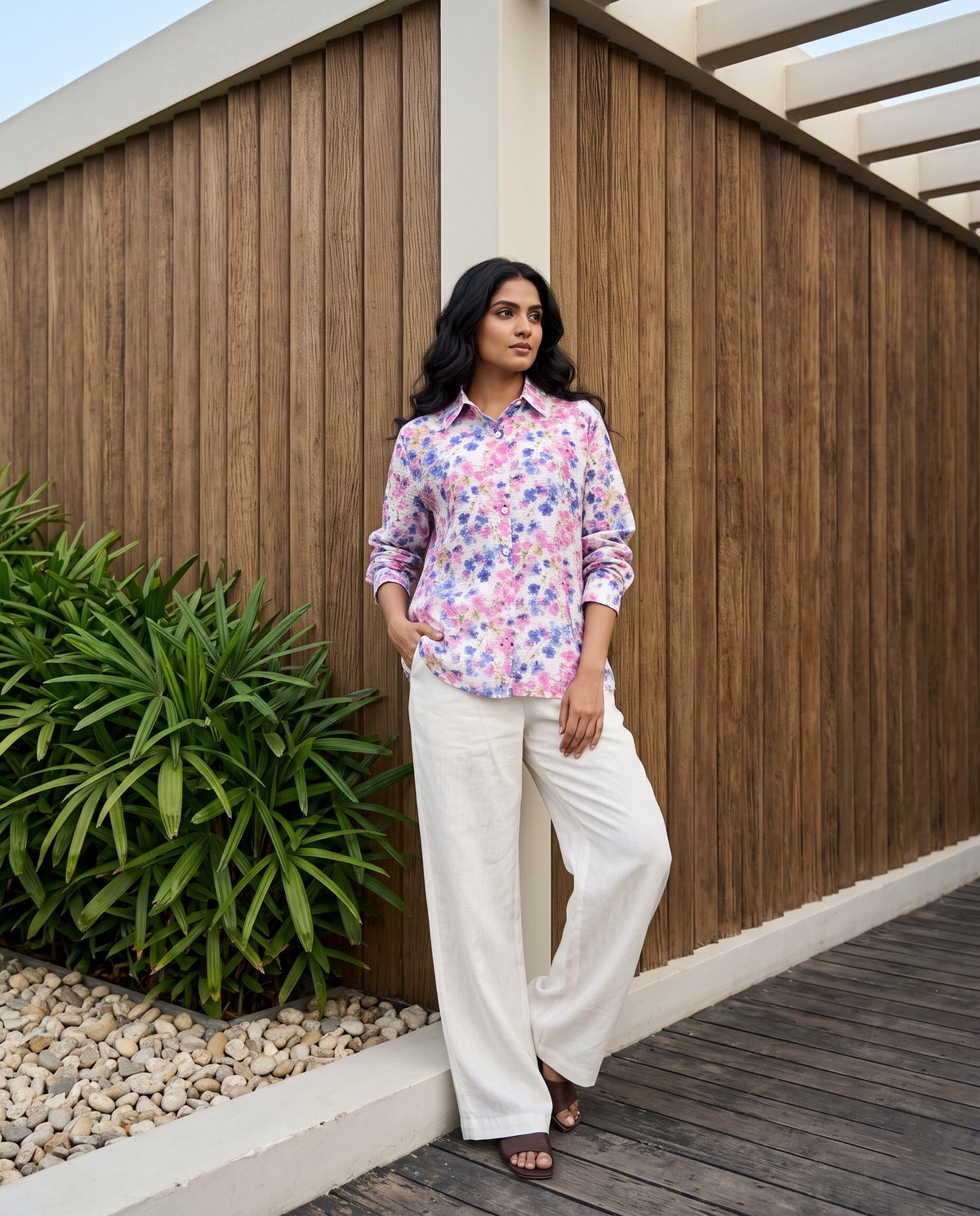Bamboo Silk 150 GM Pink Sapphire Floral Shirt