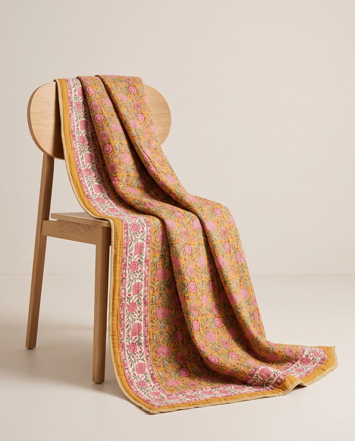GULNAAR HONEY MUSTARD HAND BLOCK REVERSIBLE QUILT