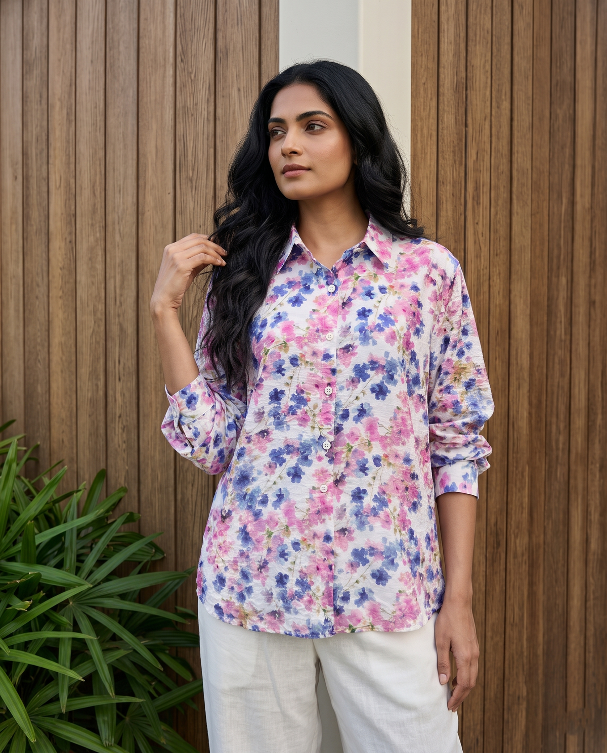 Bamboo Silk 150 GM Pink Sapphire Floral Shirt