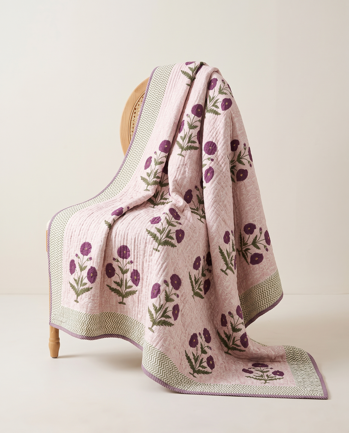 GULMEHER BLUSH PINK HAND BLOCK REVERSIBLE QUILT