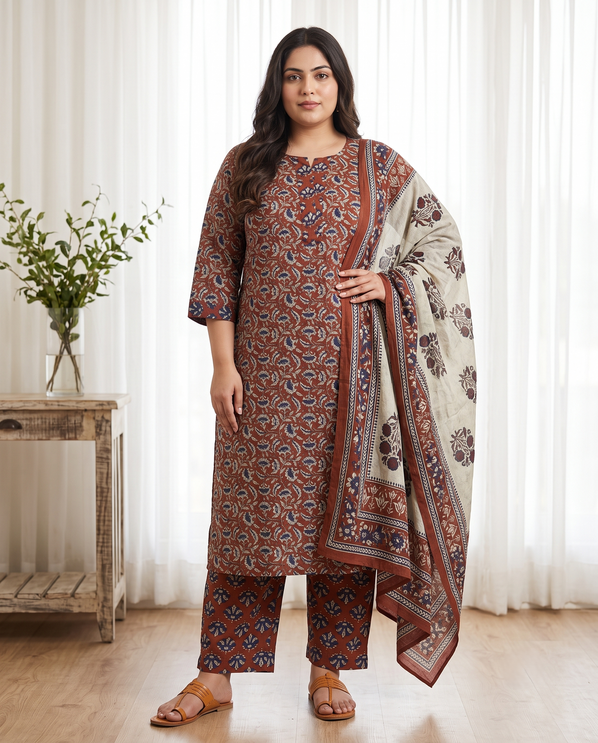 AARVI PRINTED 3 PC SET - RUST