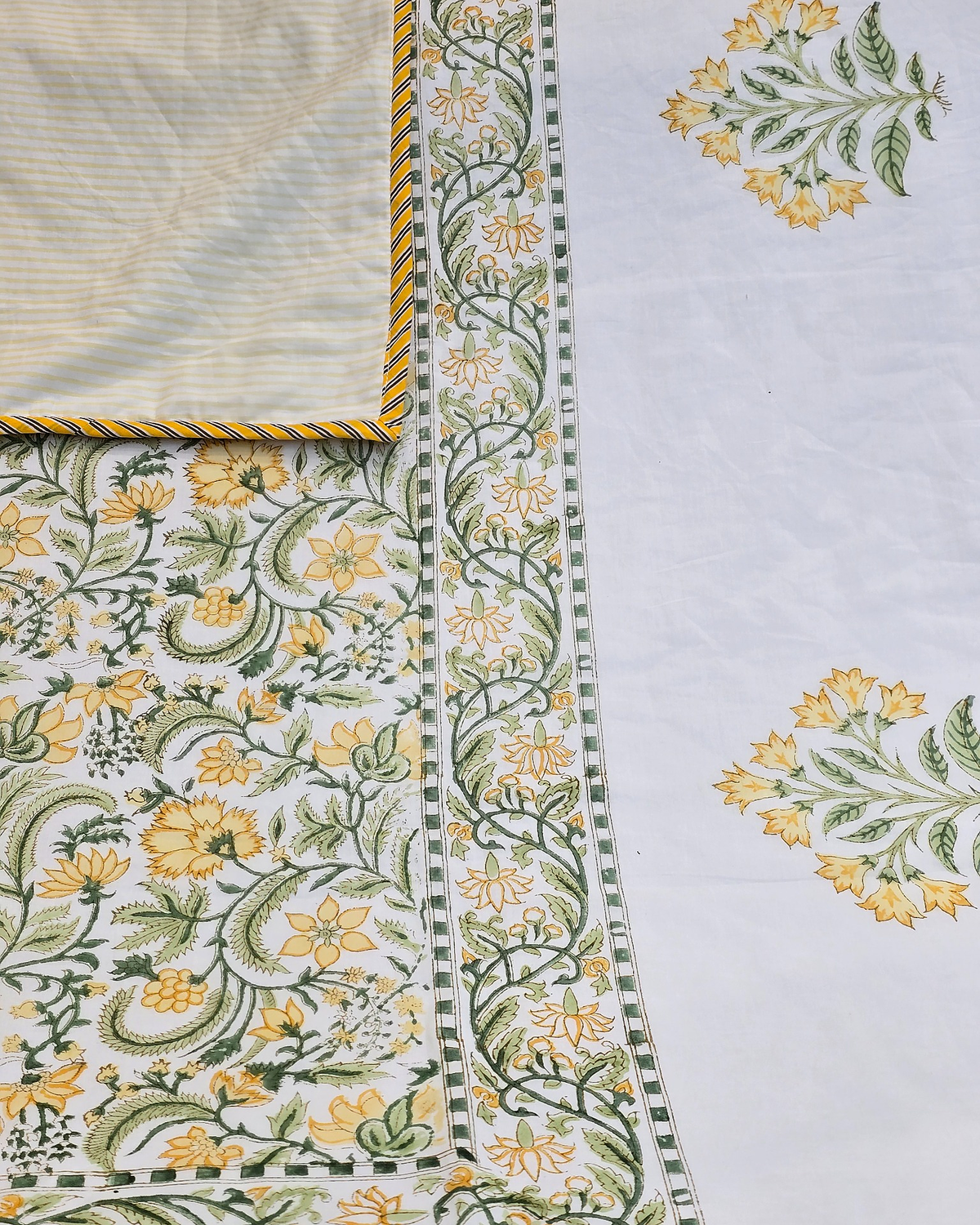 Sonalika Ivory Yellow Floral Hand Block Cotton Dohar