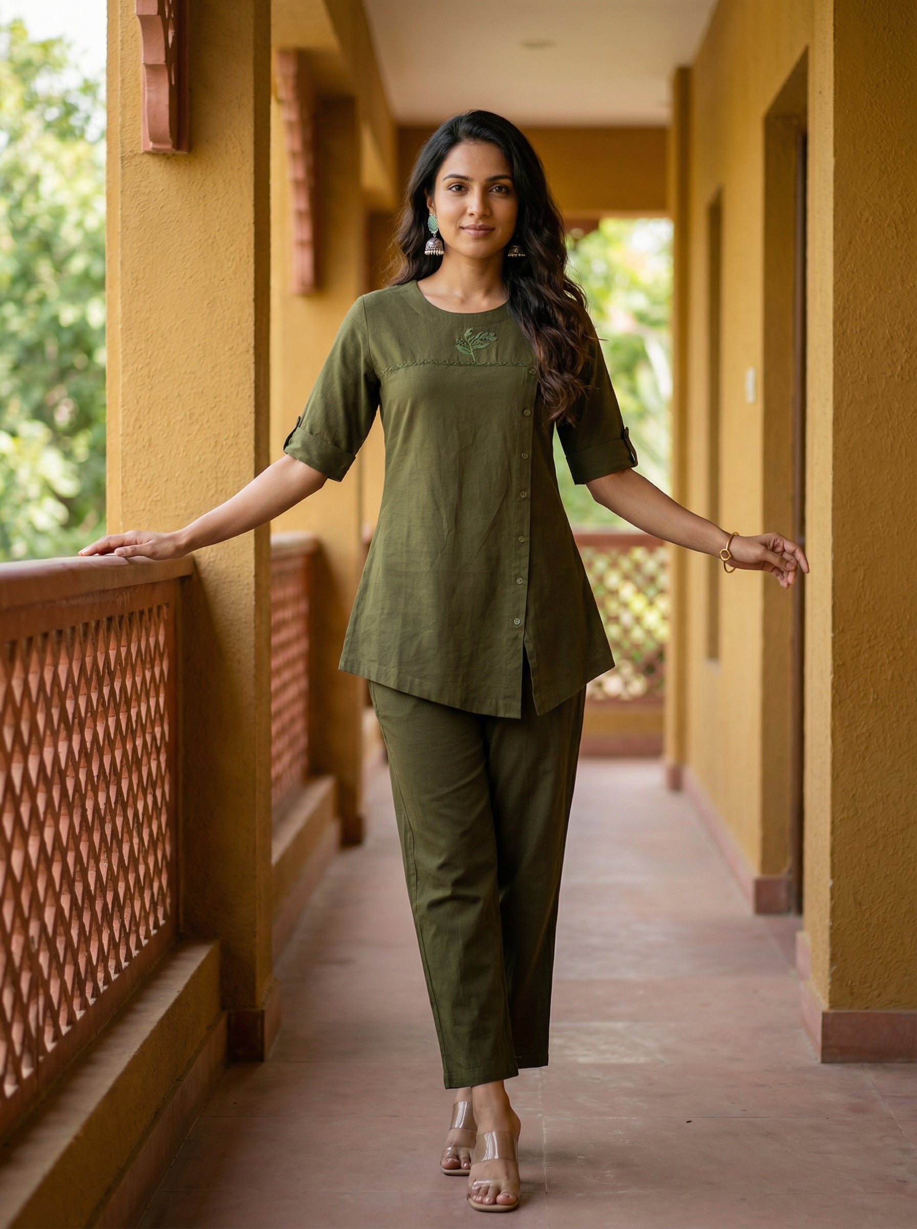 Solid Hues Violet Military Green Linen Cordset