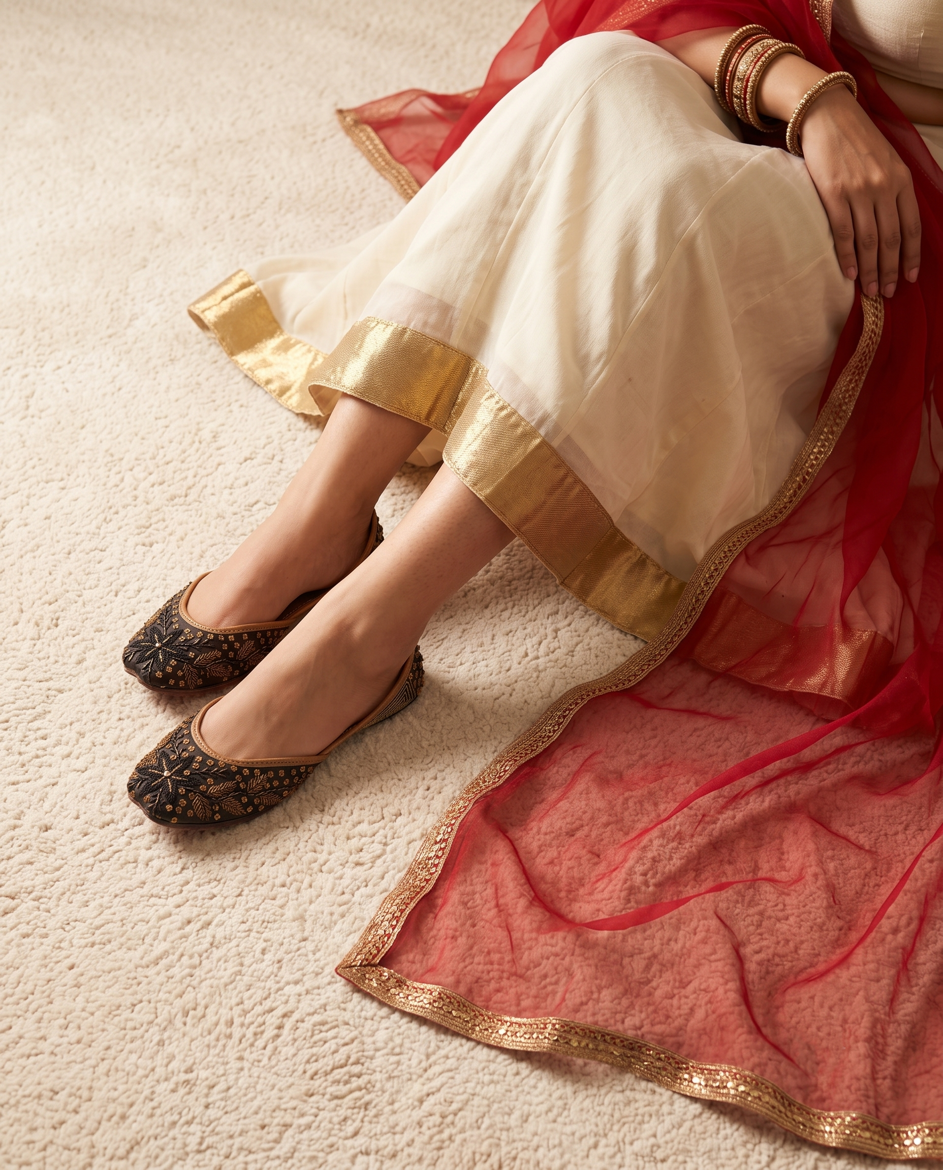 Midnight Zari Bloom Pure Leather Handcrafted Jutti