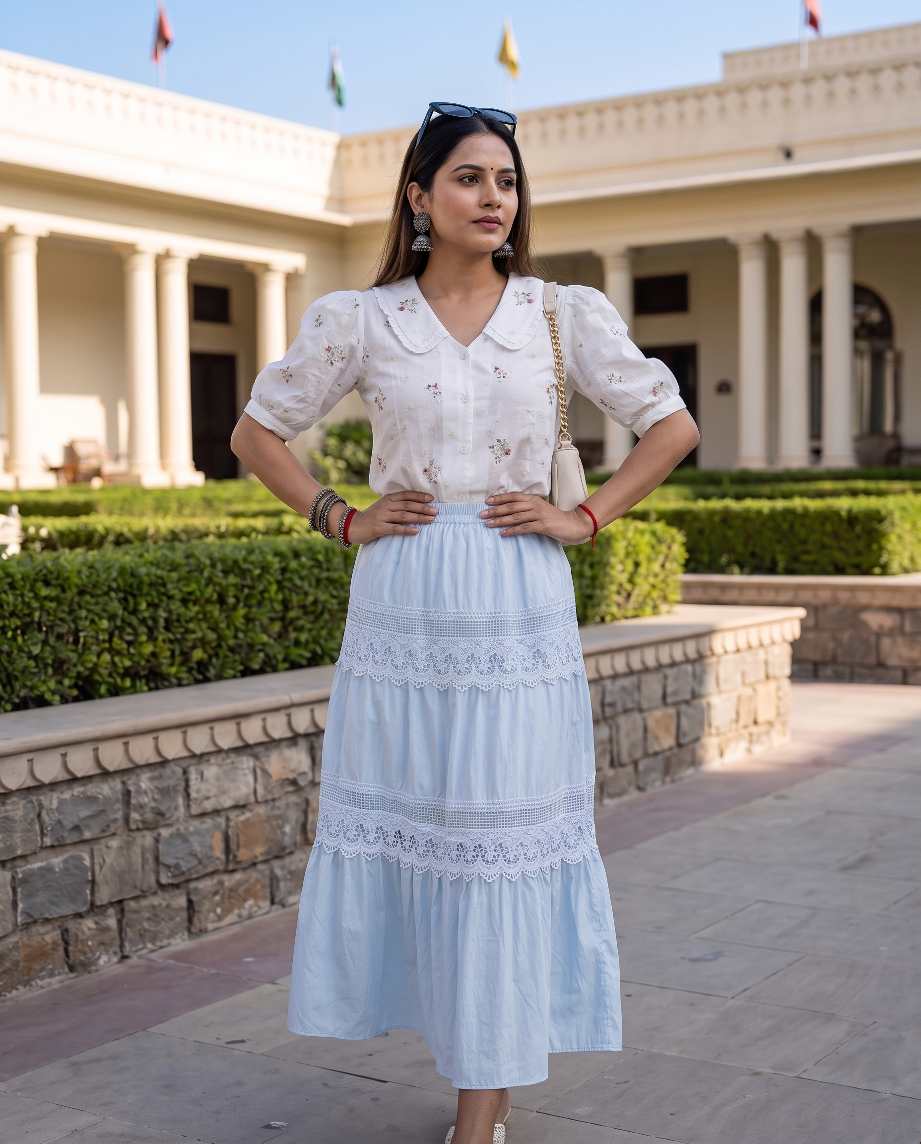 LUNA LACE TIERED SKIRT – POWDER BLUE