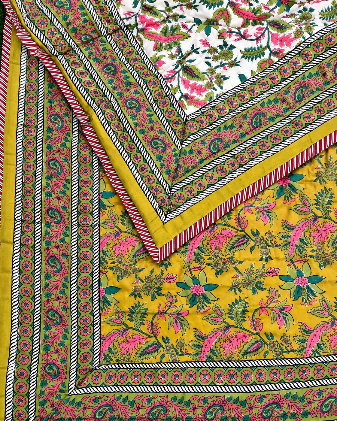 The Mustard Garden Handblock Cotton Reversible Quilt