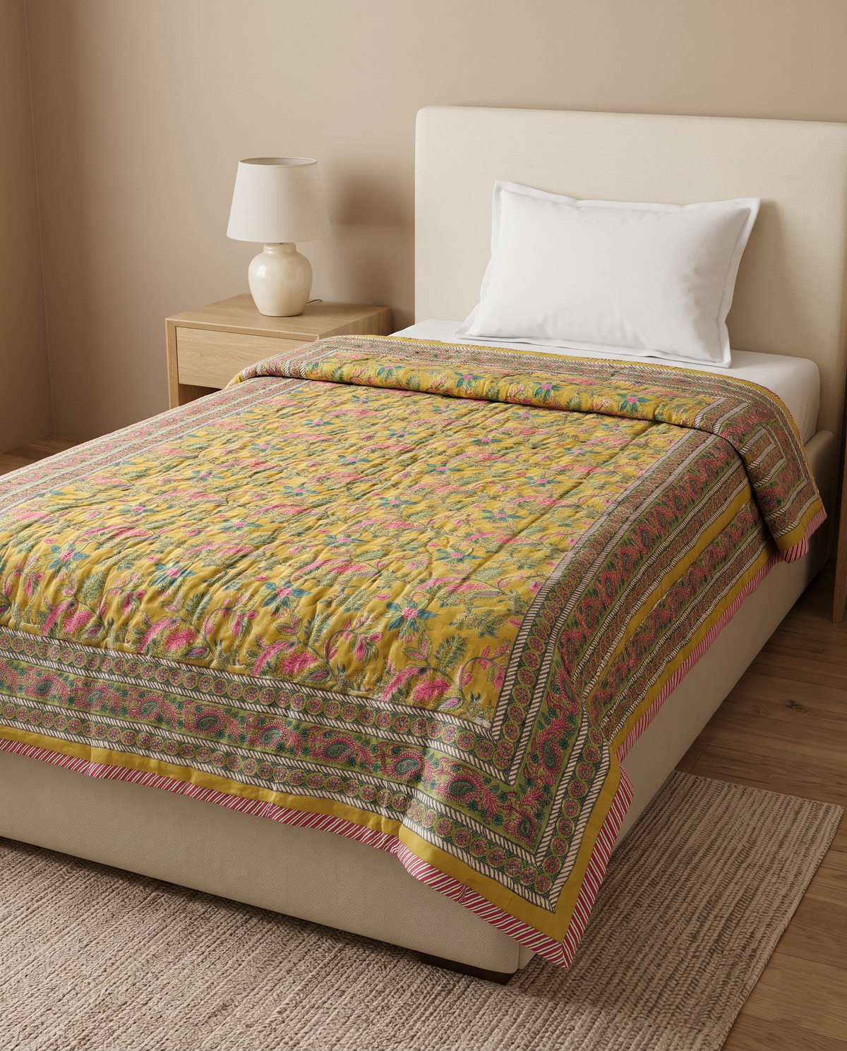 The Mustard Garden Handblock Cotton Reversible Quilt