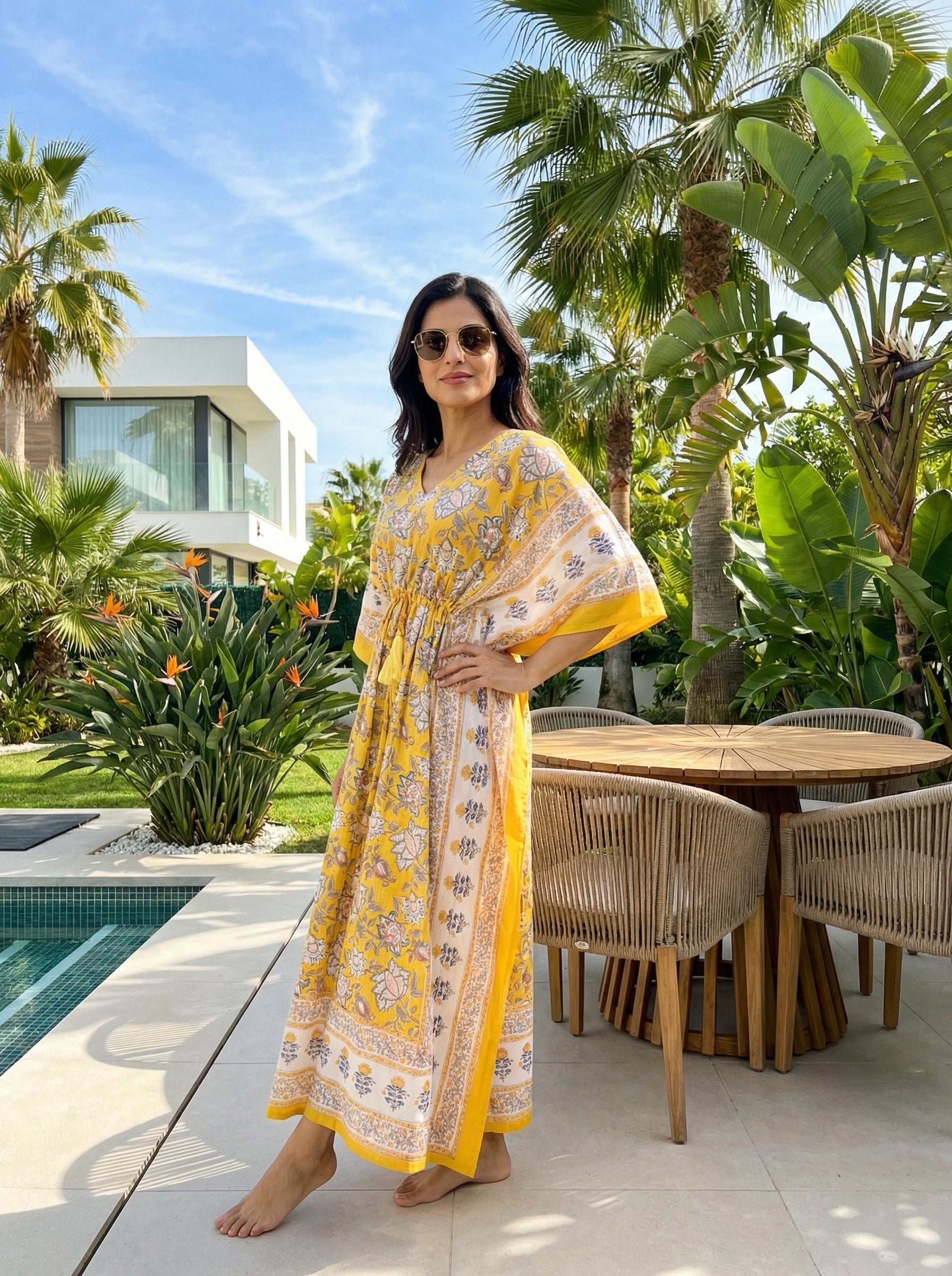 Long Mul Cotton Yellow Kaftan