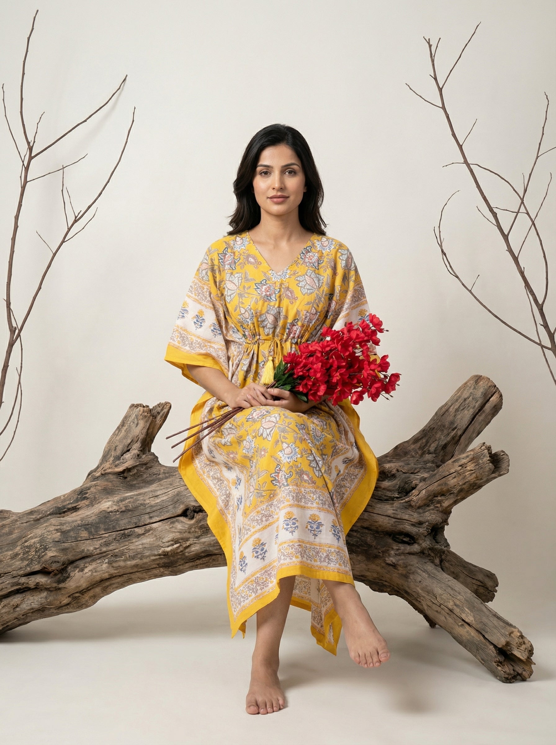 Long Mul Cotton Yellow Kaftan