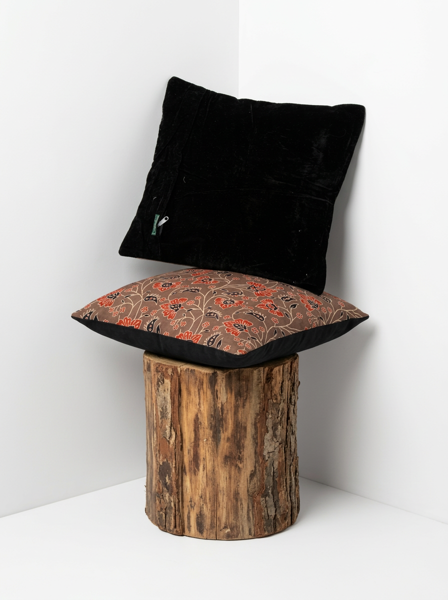 Ajrakh Modal Dancing Dahlias Brown Cushion Cover