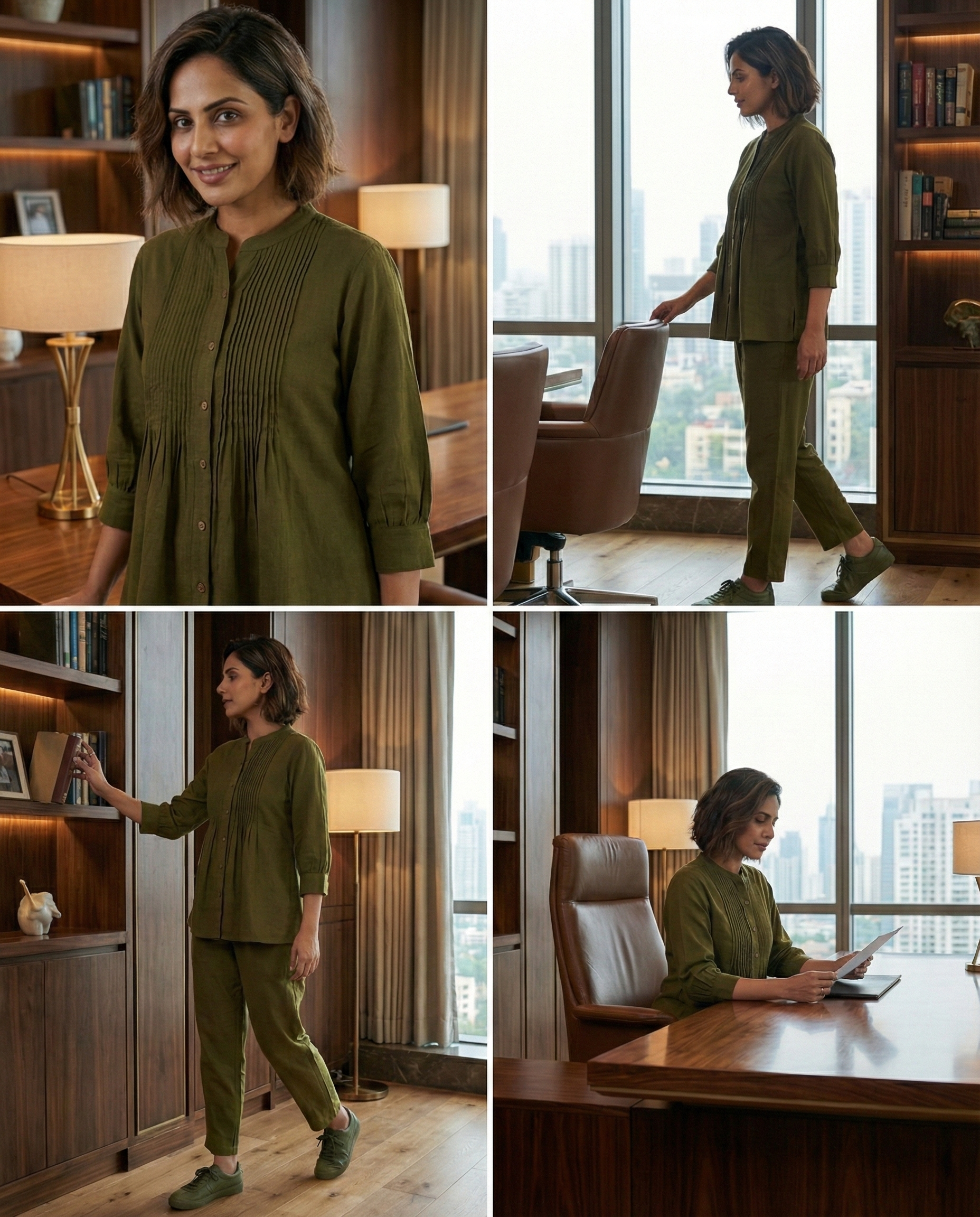 Olive Pintuck Cotton Cordset