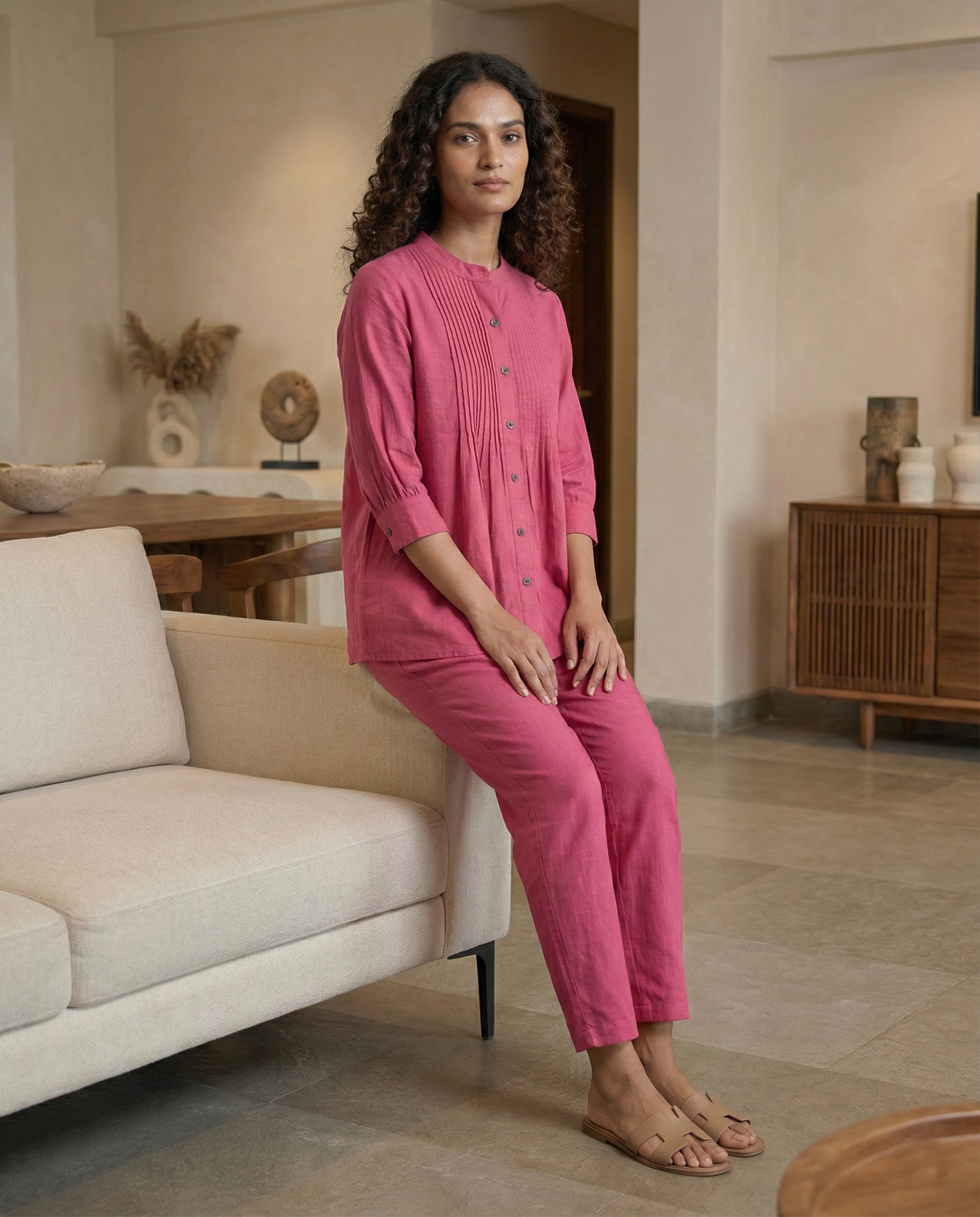 Pink Cotton Pintuck Cordset