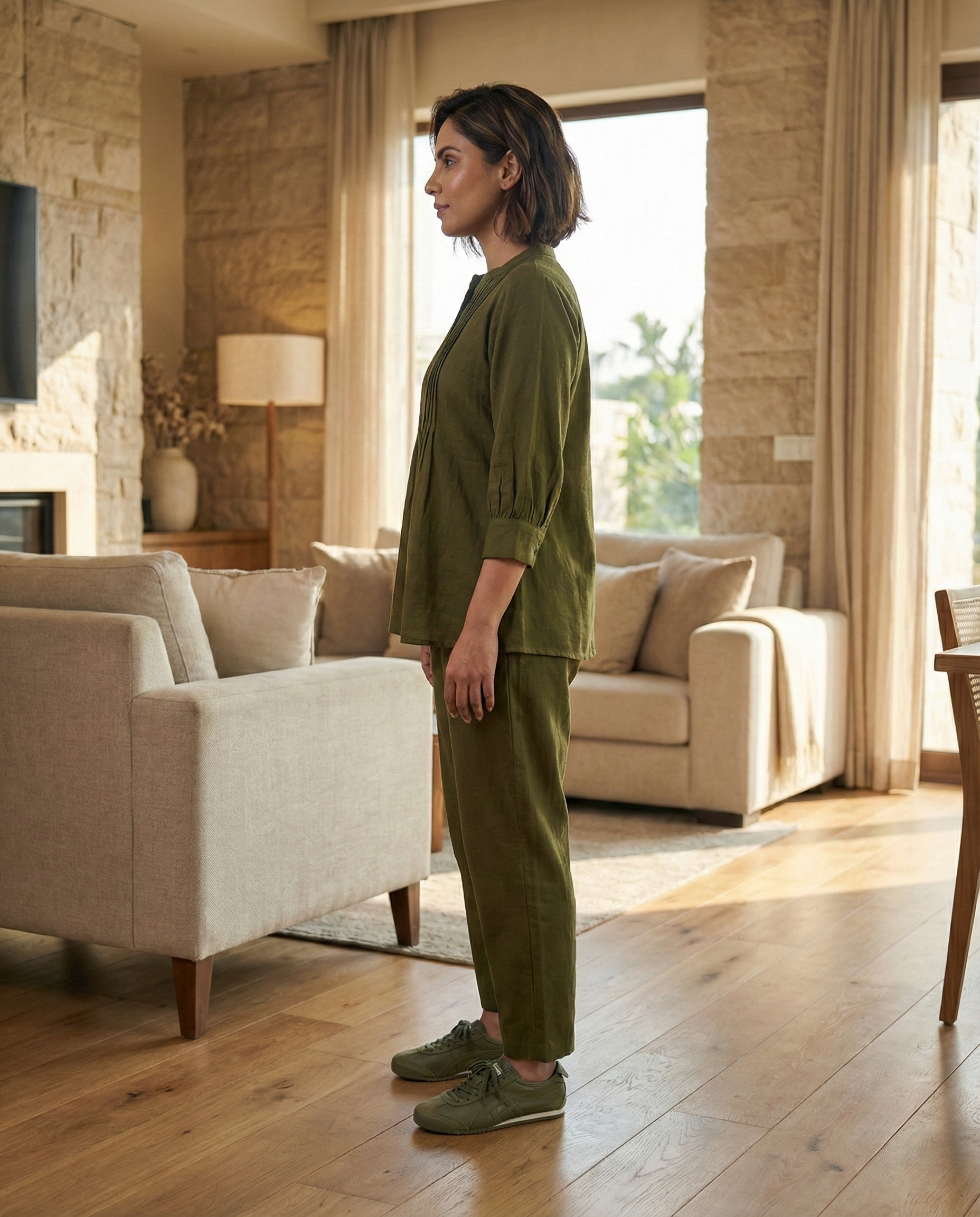 Olive Pintuck Cotton Cordset