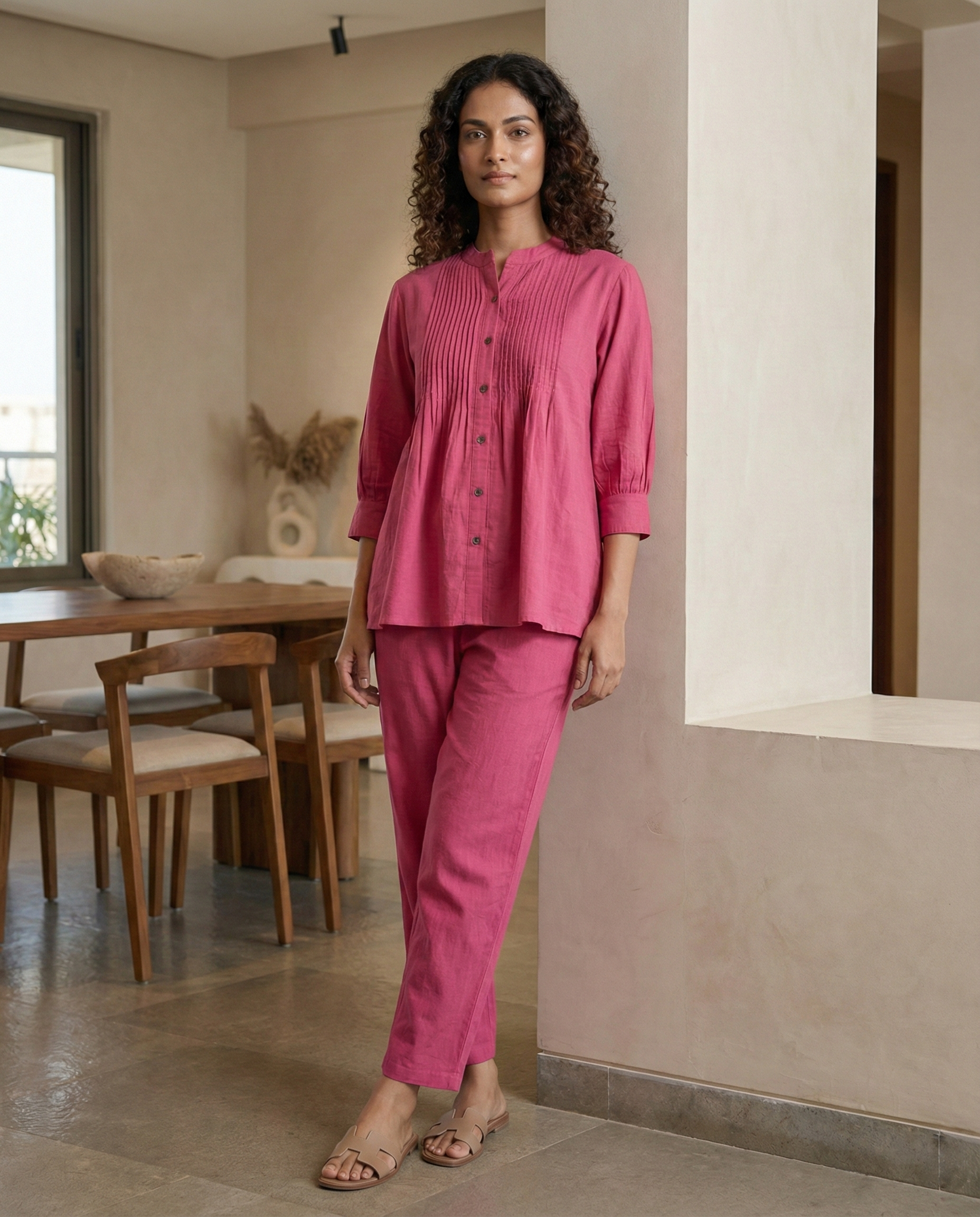 Pink Cotton Pintuck Cordset