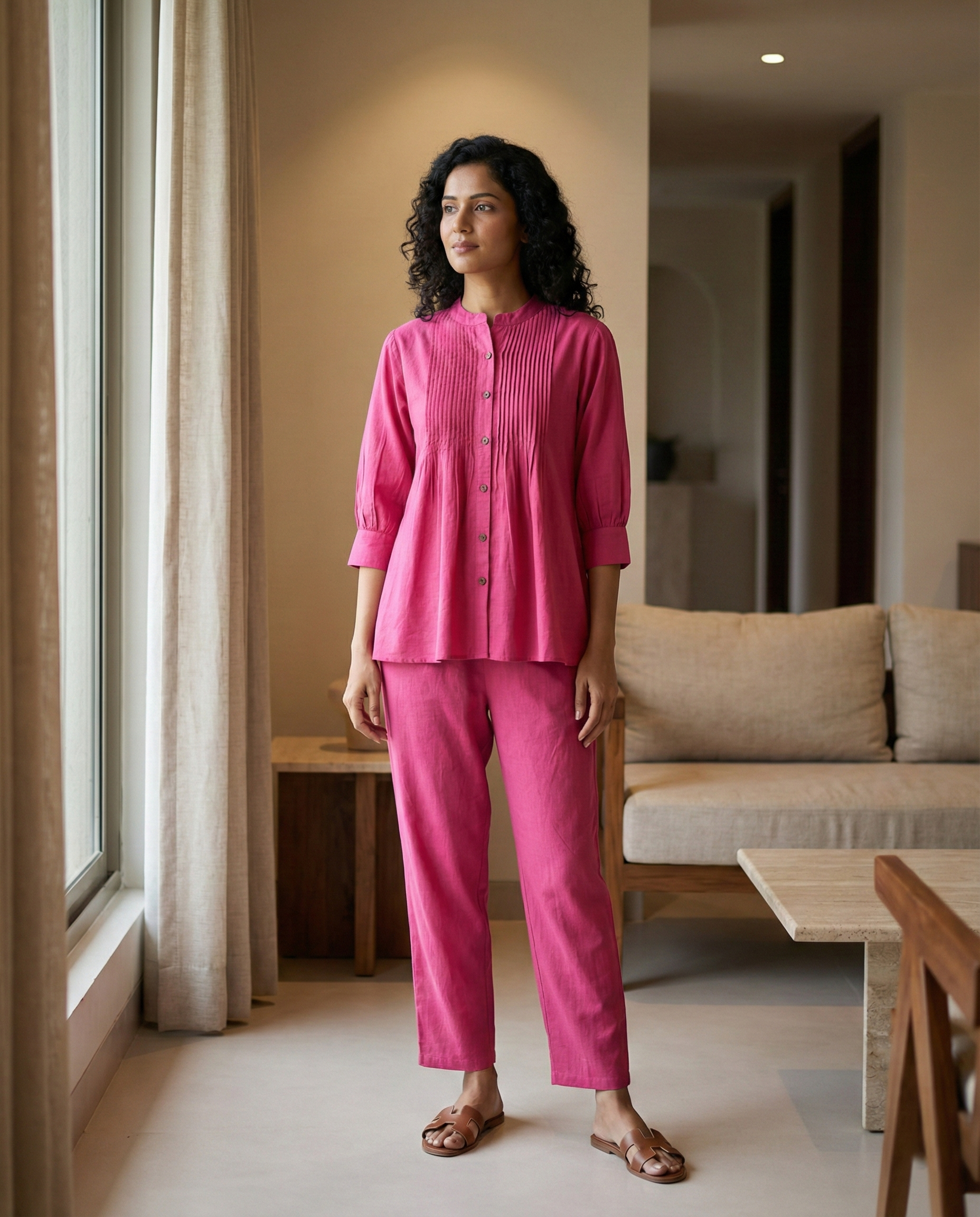 Pink Cotton Pintuck Cordset