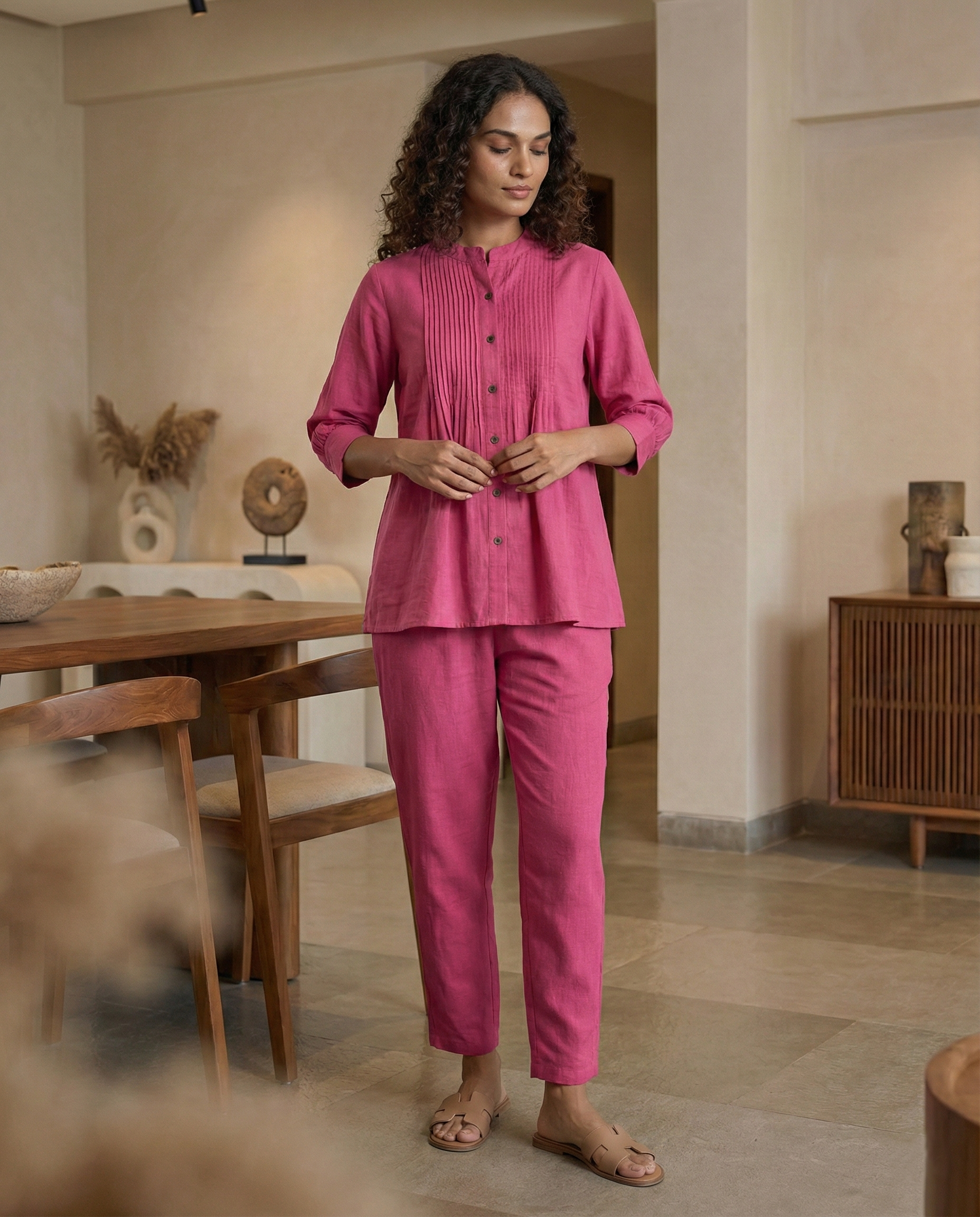Pink Cotton Pintuck Cordset