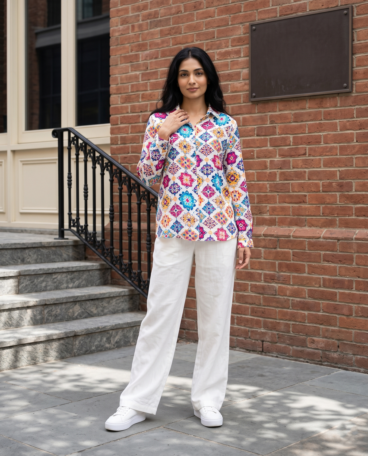 Bamboo Silk 150 GM Multicolour Mosaic Floral Shirt