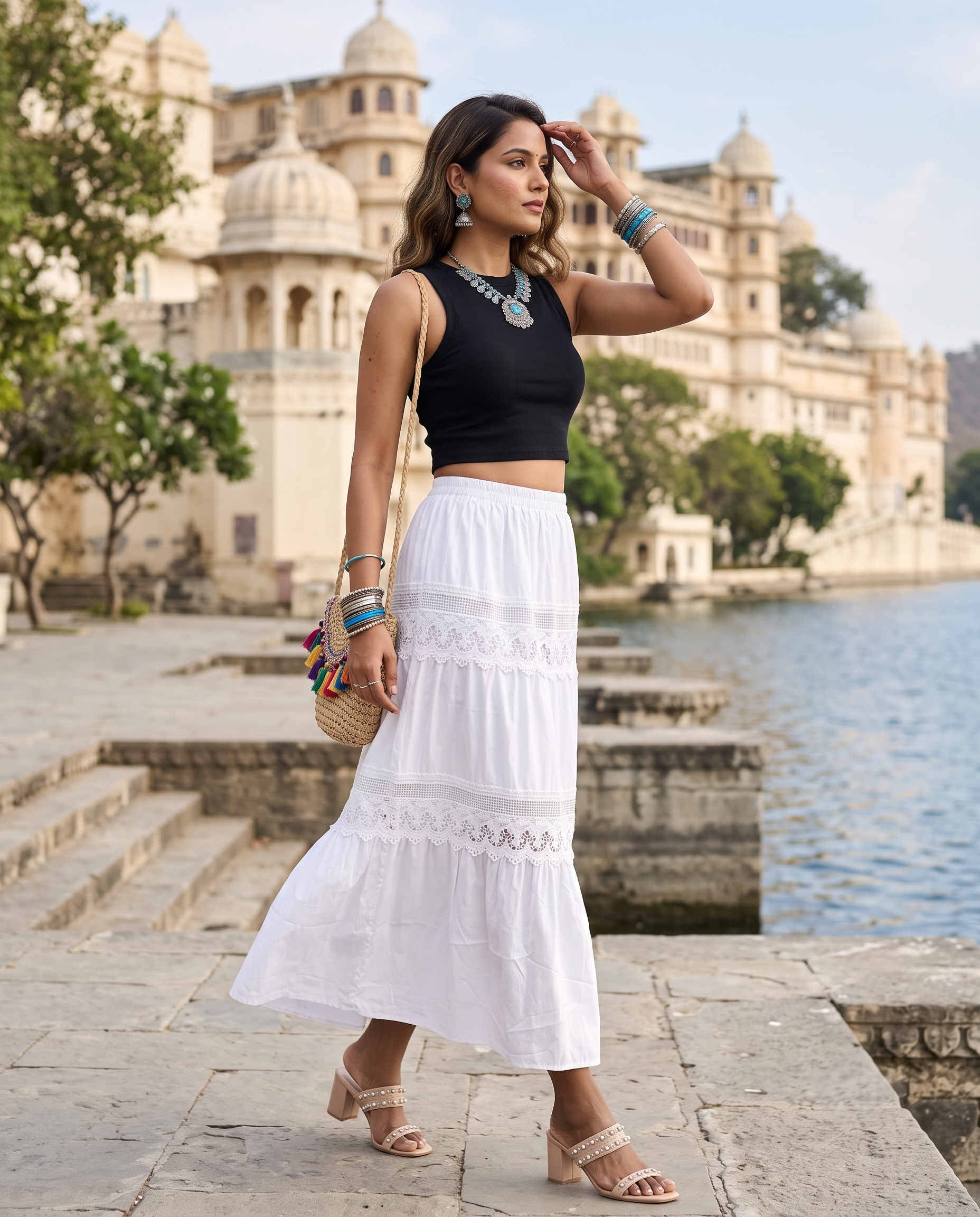 LUNA LACE TIERED SKIRT – IVORY WHITE