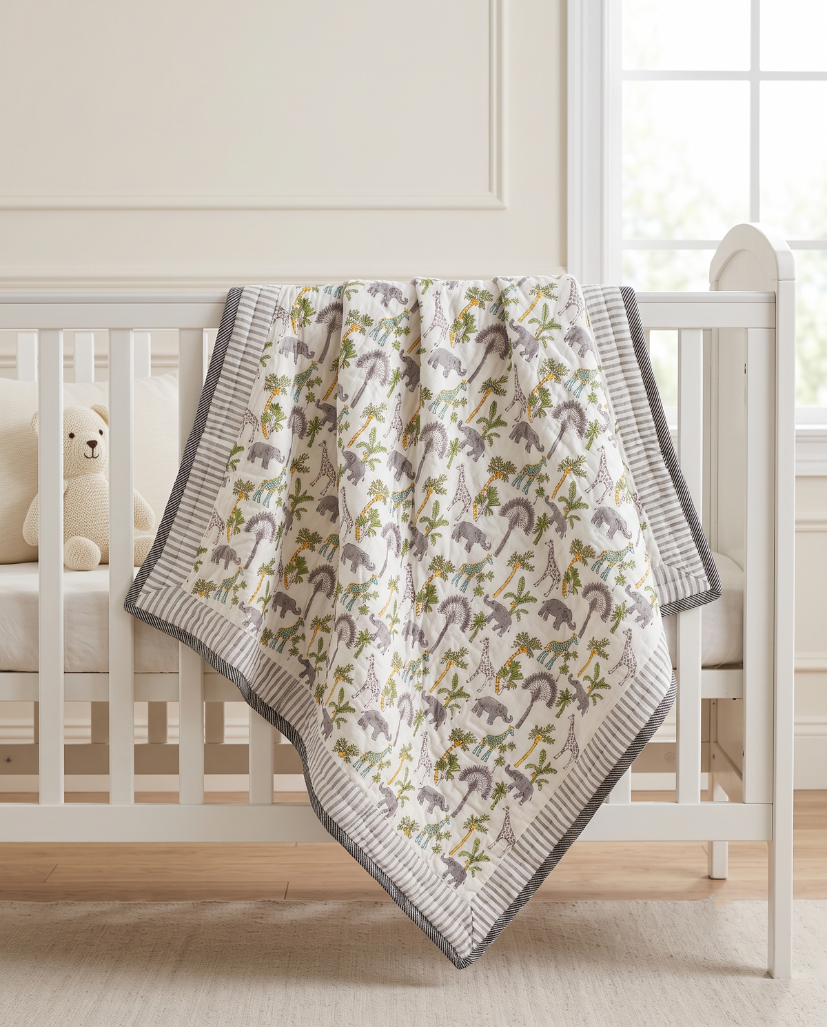 WILDWOOD SAFARI HAND BLOCK BABY REVERSIBLE QUILT