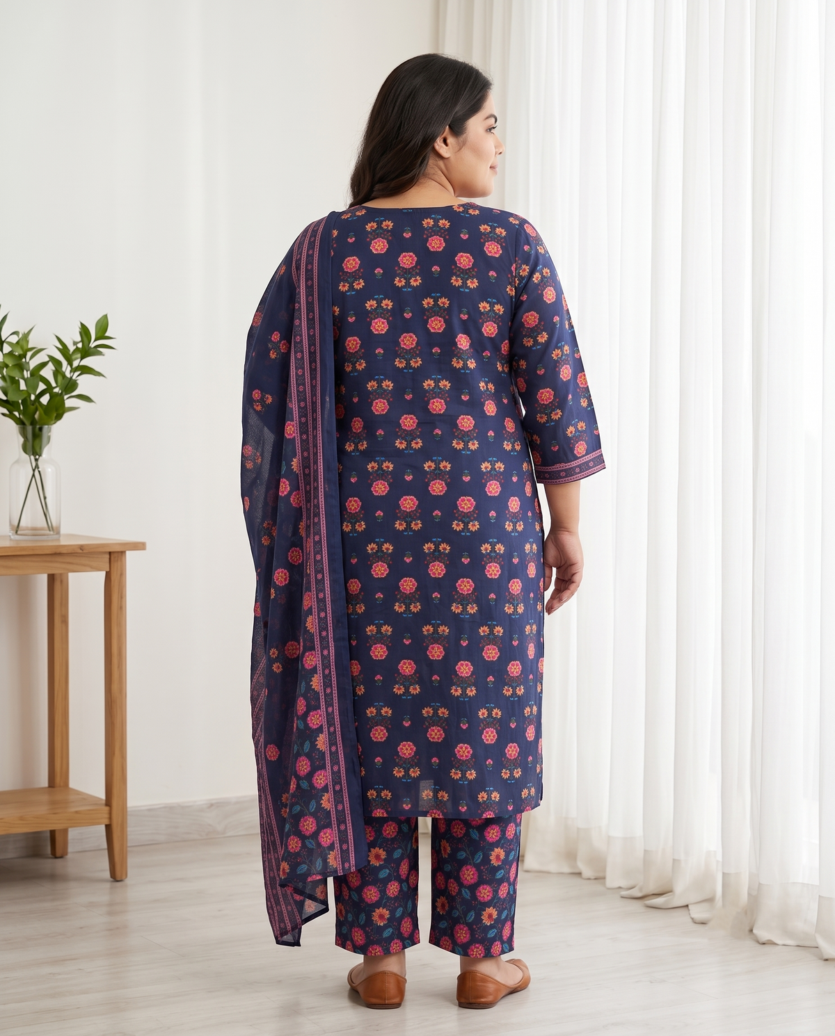 ELARA FLORAL 3 PC SET - NAVY BLUE