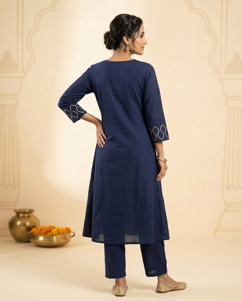 PINTUCK DETAILED NAVY BLUE PREMIUM COTTON 3PC KPD SET