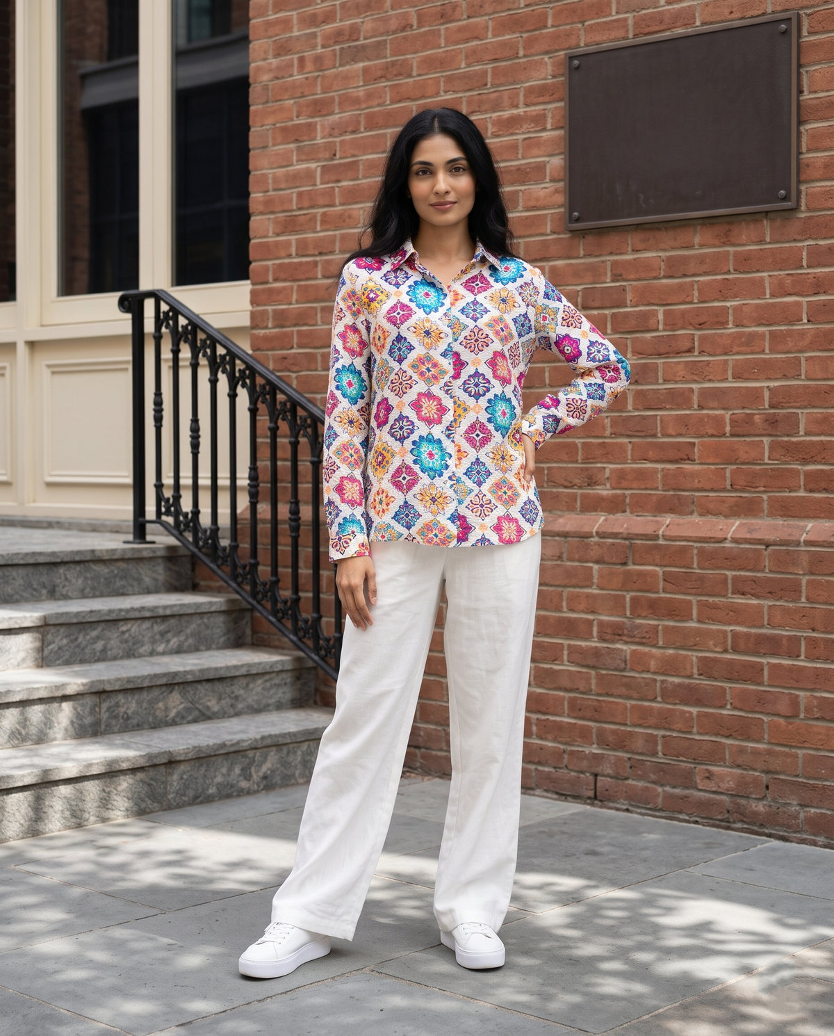 Bamboo Silk 150 GM Multicolour Mosaic Floral Shirt