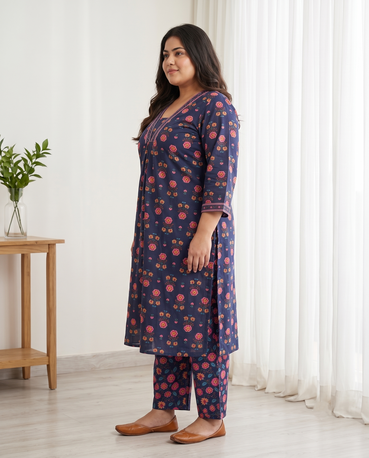 ELARA FLORAL 3 PC SET - NAVY BLUE