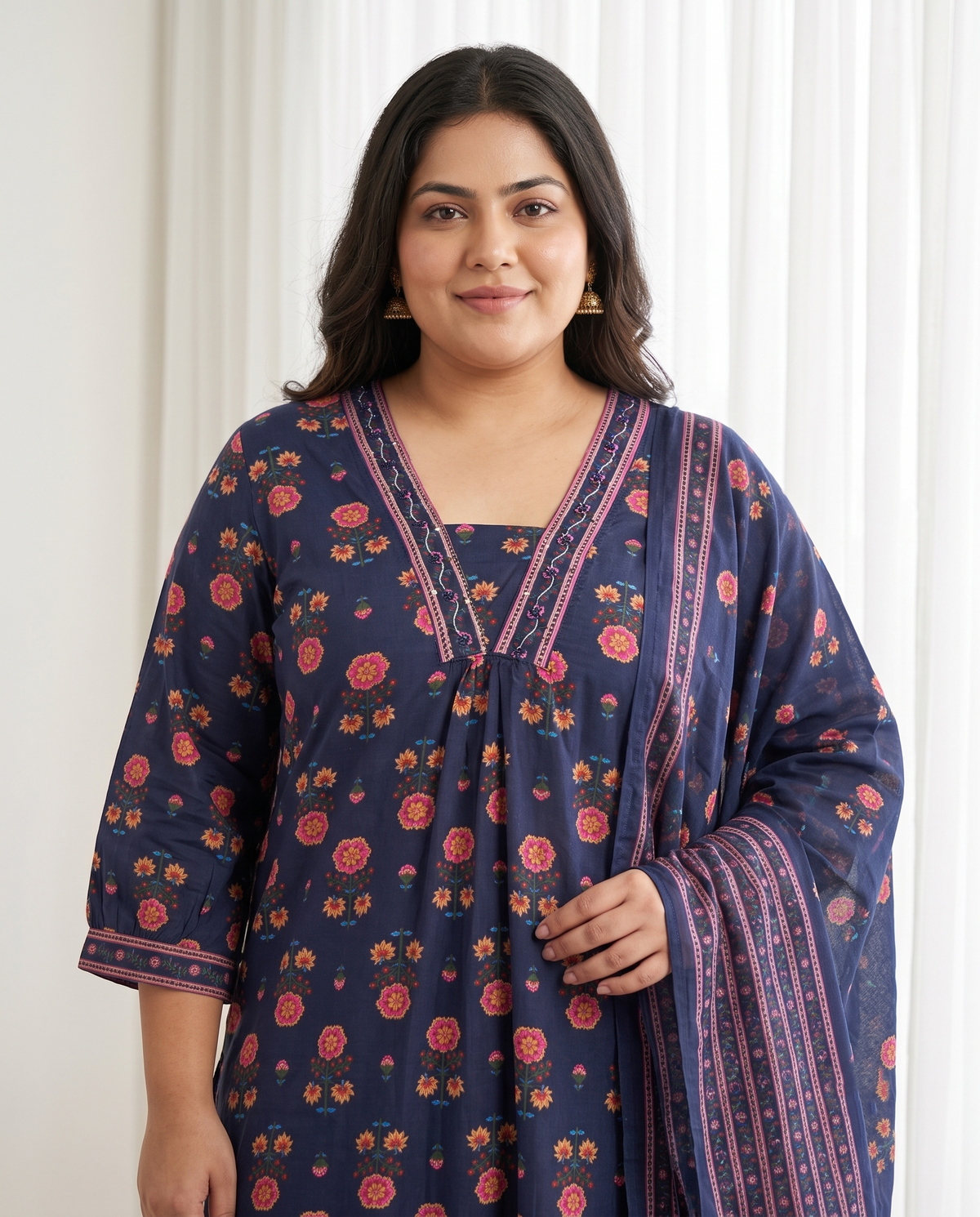 ELARA FLORAL 3 PC SET - NAVY BLUE