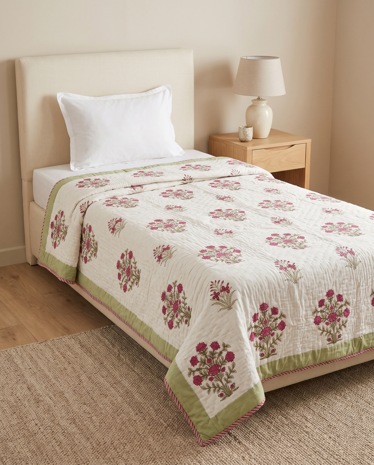 The Ruby Rose Garden Handblock Cotton Reversible Quilt