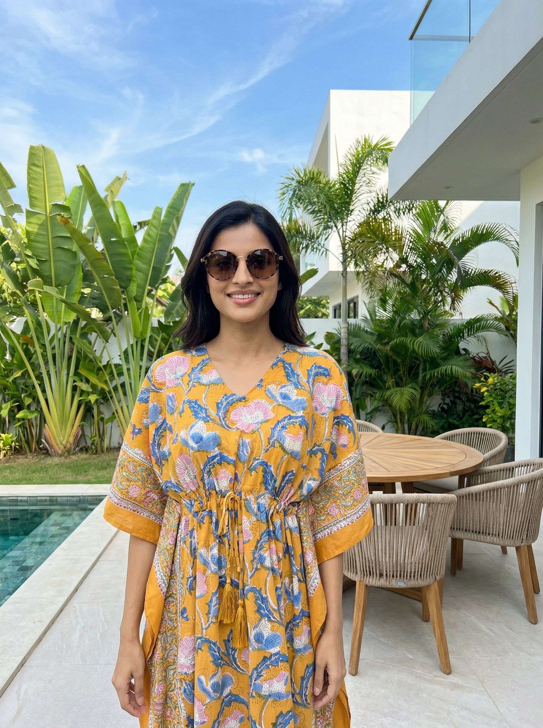 Long Mul Cotton Mustard Yellow Kaftan
