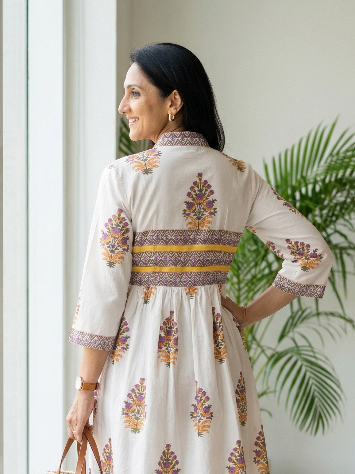 Purple and Yellow Cotton Mughal Butta Frock