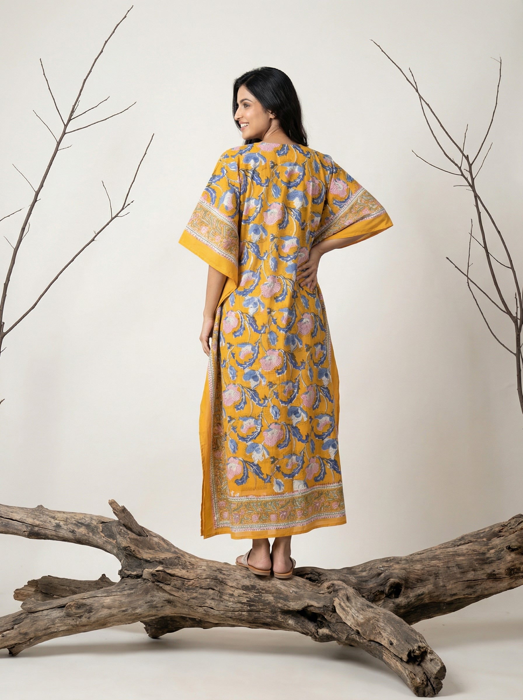 Long Mul Cotton Mustard Yellow Kaftan